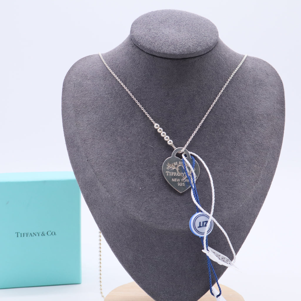 Tiffany & Co. Sterling Silver Pendant Necklace w Etched Heart & Arrow Twins LDJ3060