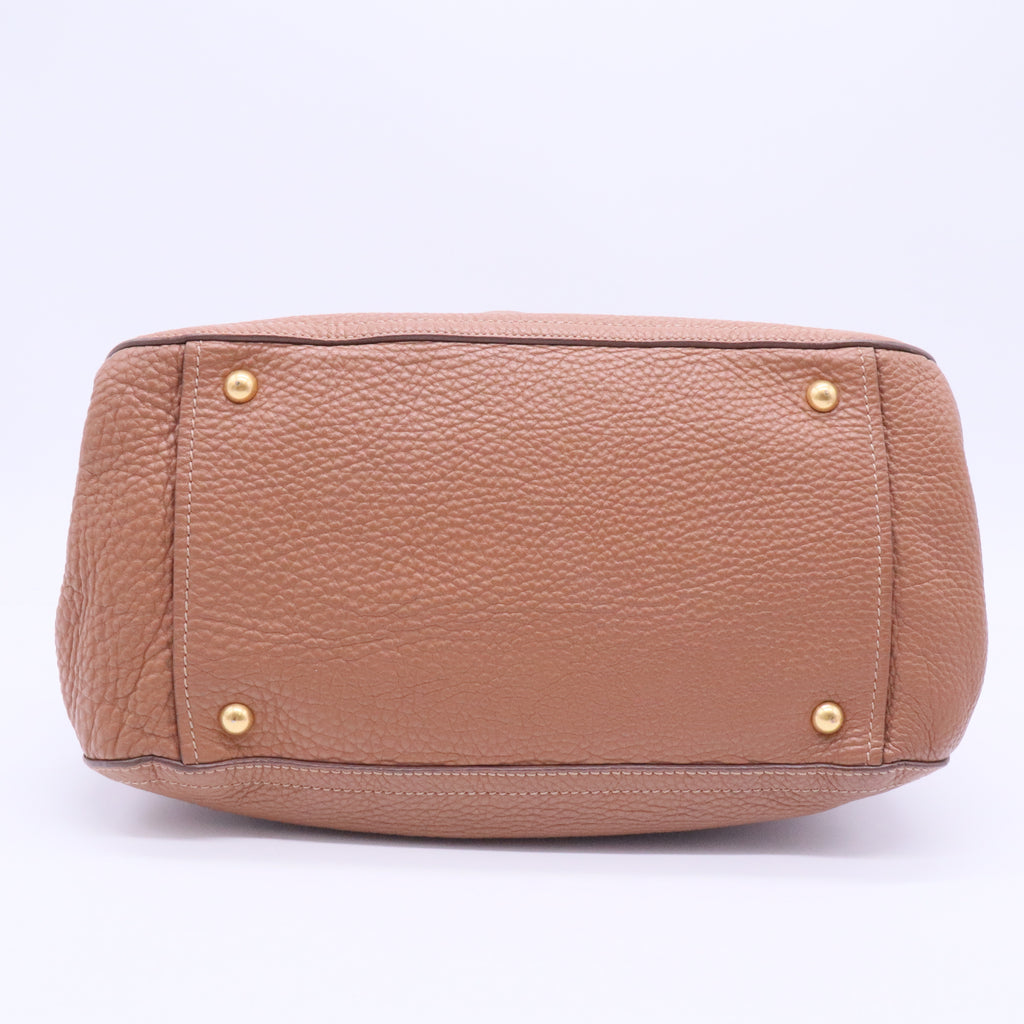 Brown Vitello Leather Zipped Tote Twins