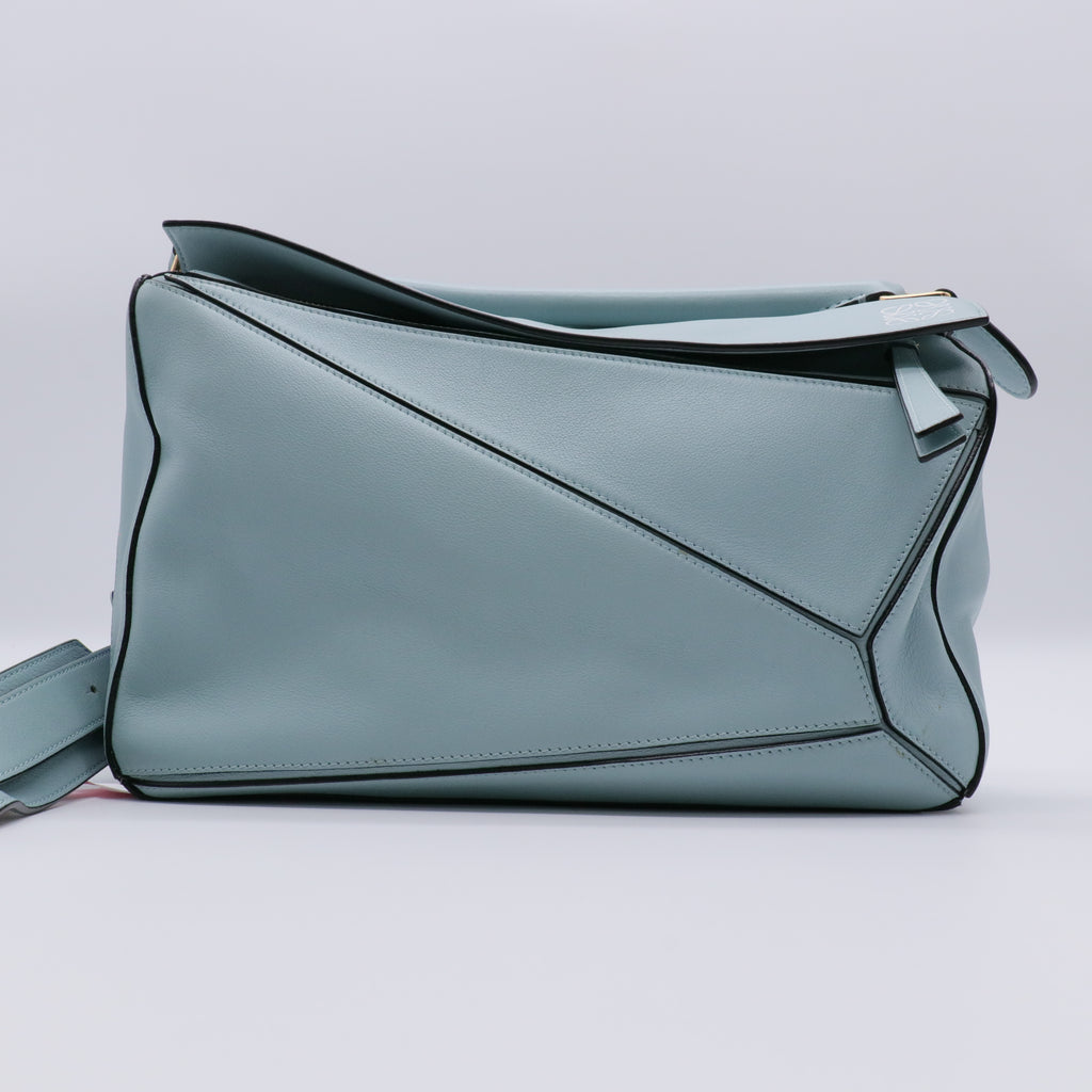 Calfskin Small Puzzle Bag Stone Blue twins