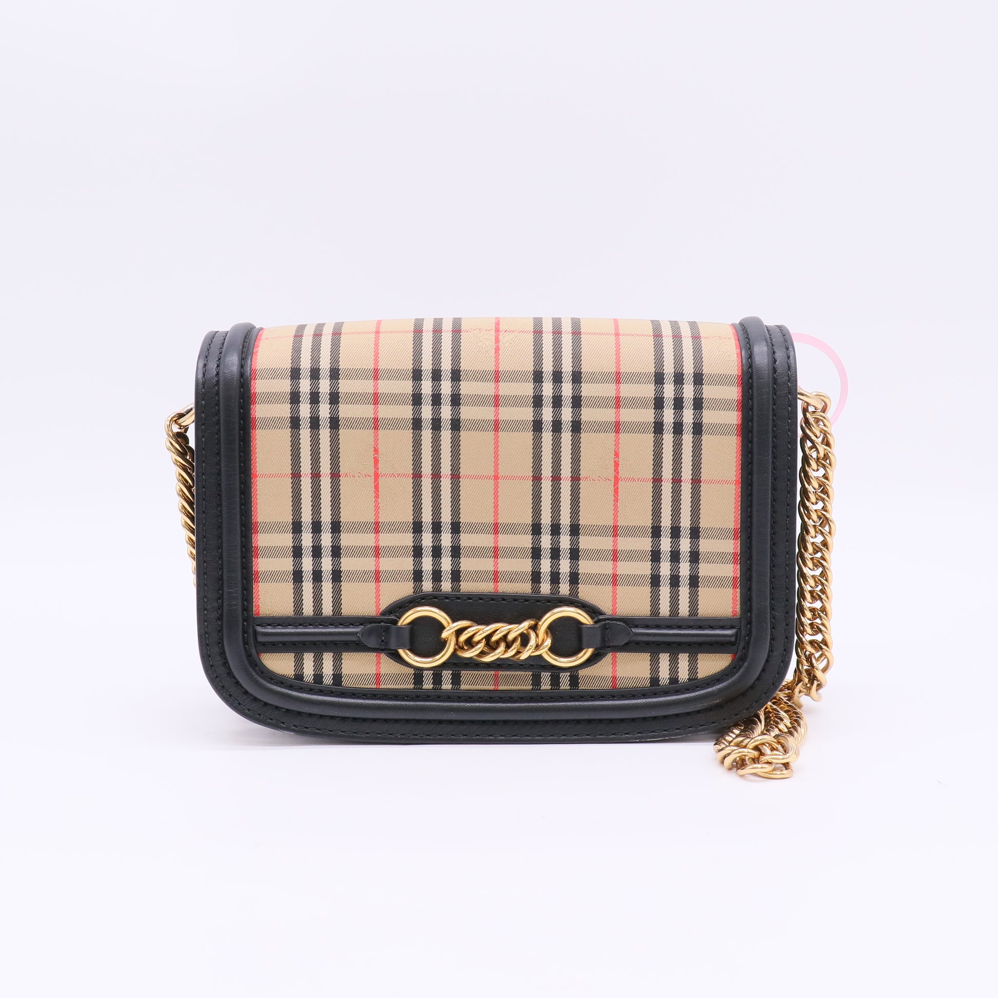 Burberry Smooth Calfskin 1983 Knight Check Link Shoulder Bag Black twins LDJ5662
