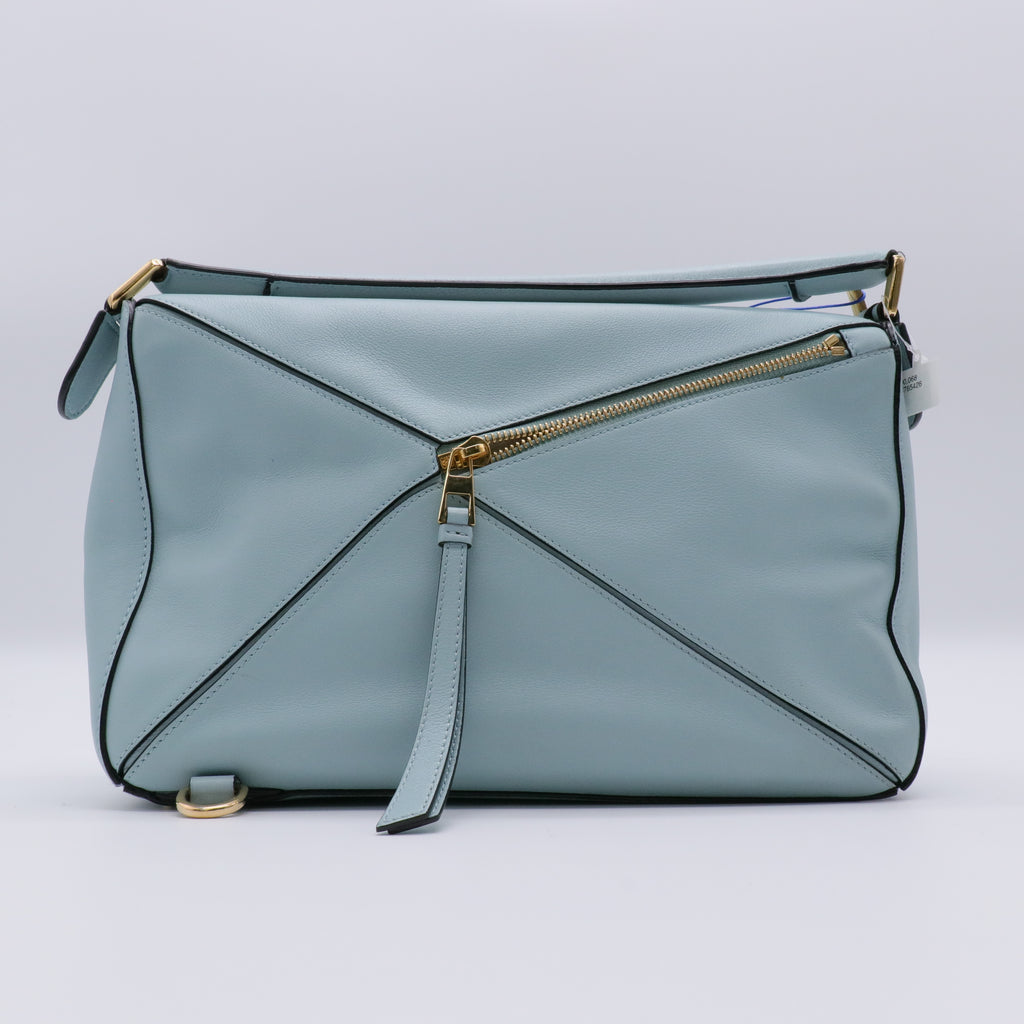 Calfskin Small Puzzle Bag Stone Blue twins