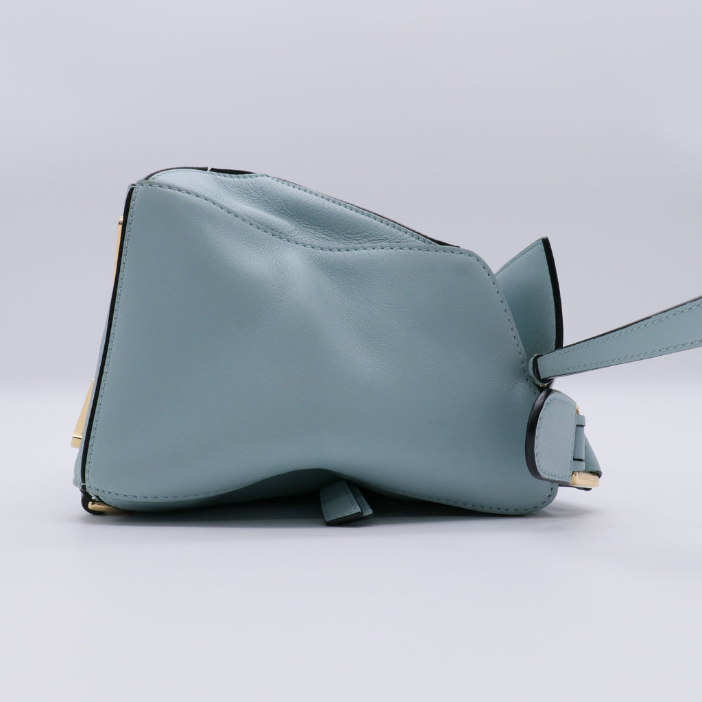 Calfskin Small Puzzle Bag Stone Blue twins