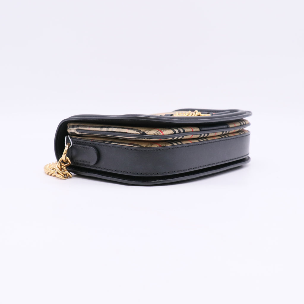 Burberry Smooth Calfskin 1983 Knight Check Link Shoulder Bag Black twins LDJ5662