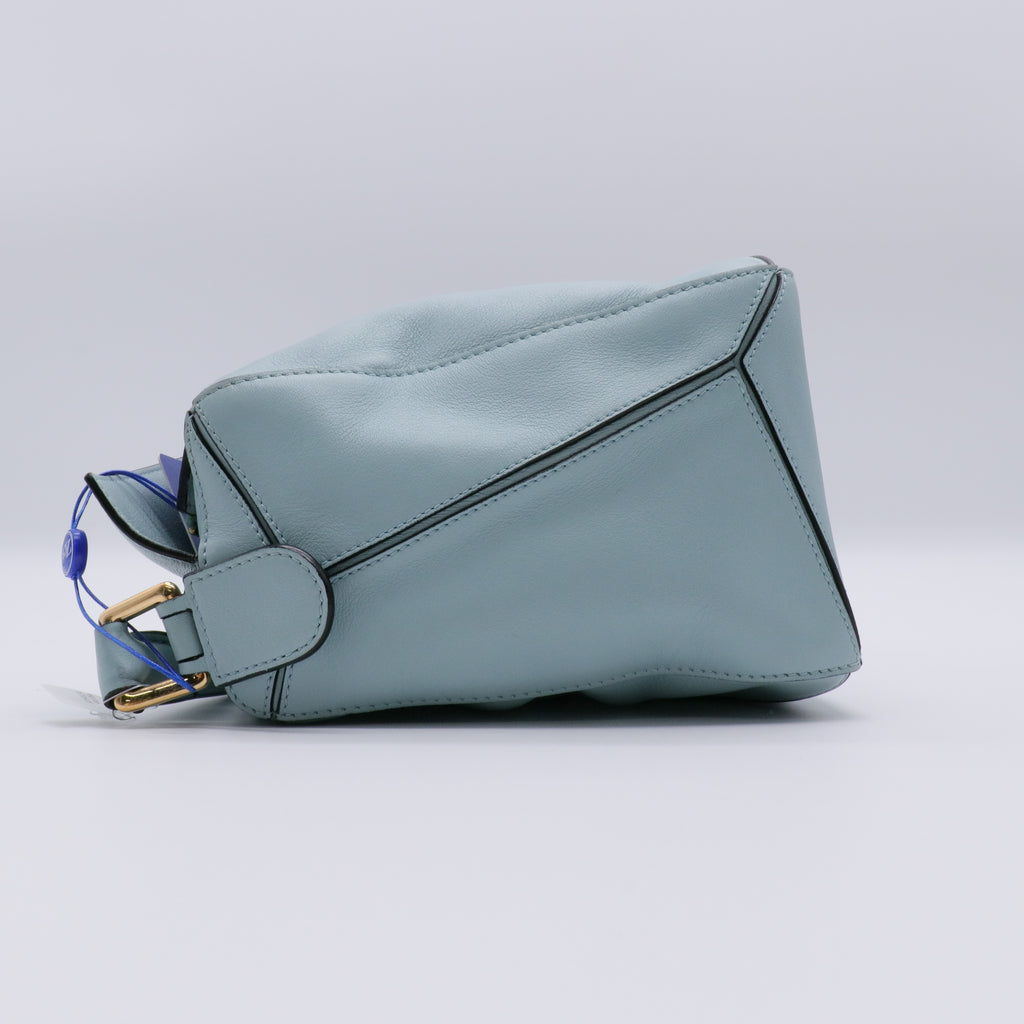 Calfskin Small Puzzle Bag Stone Blue twins