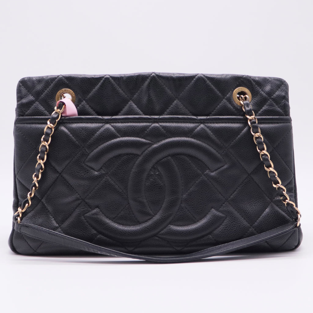 Black Caviar Leather Shoulder Bag twins