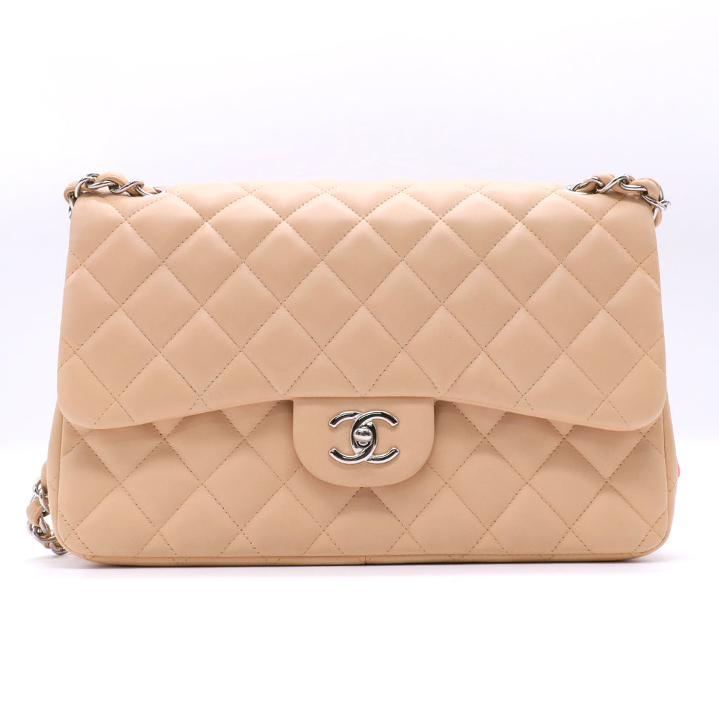 Caviar Quilted Jumbo Double Flap Light Beige twins