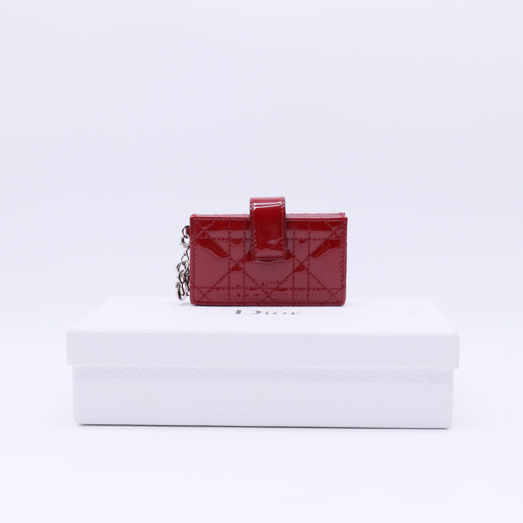 Patent Cannage Lady Dior Gusseted Card Holder Rouge Ceris W21216
