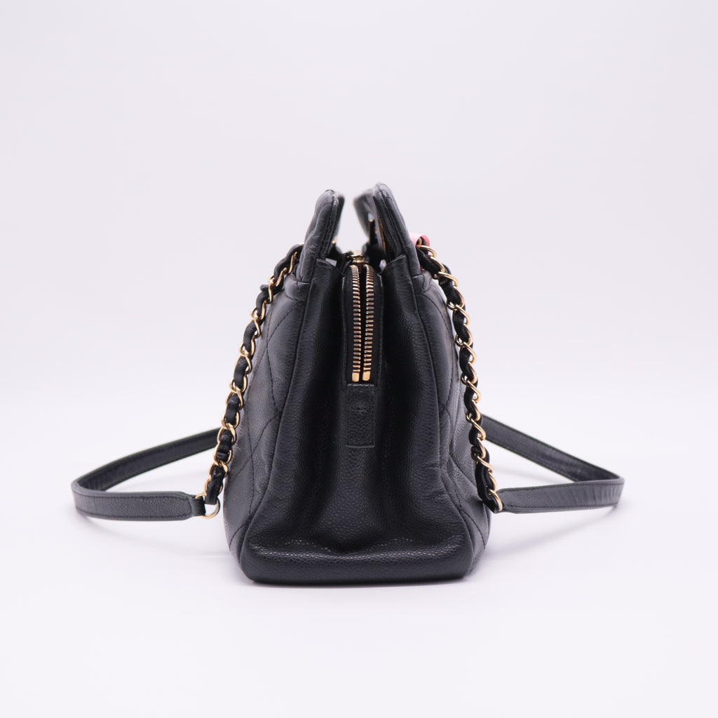 Black Caviar Leather Shoulder Bag twins