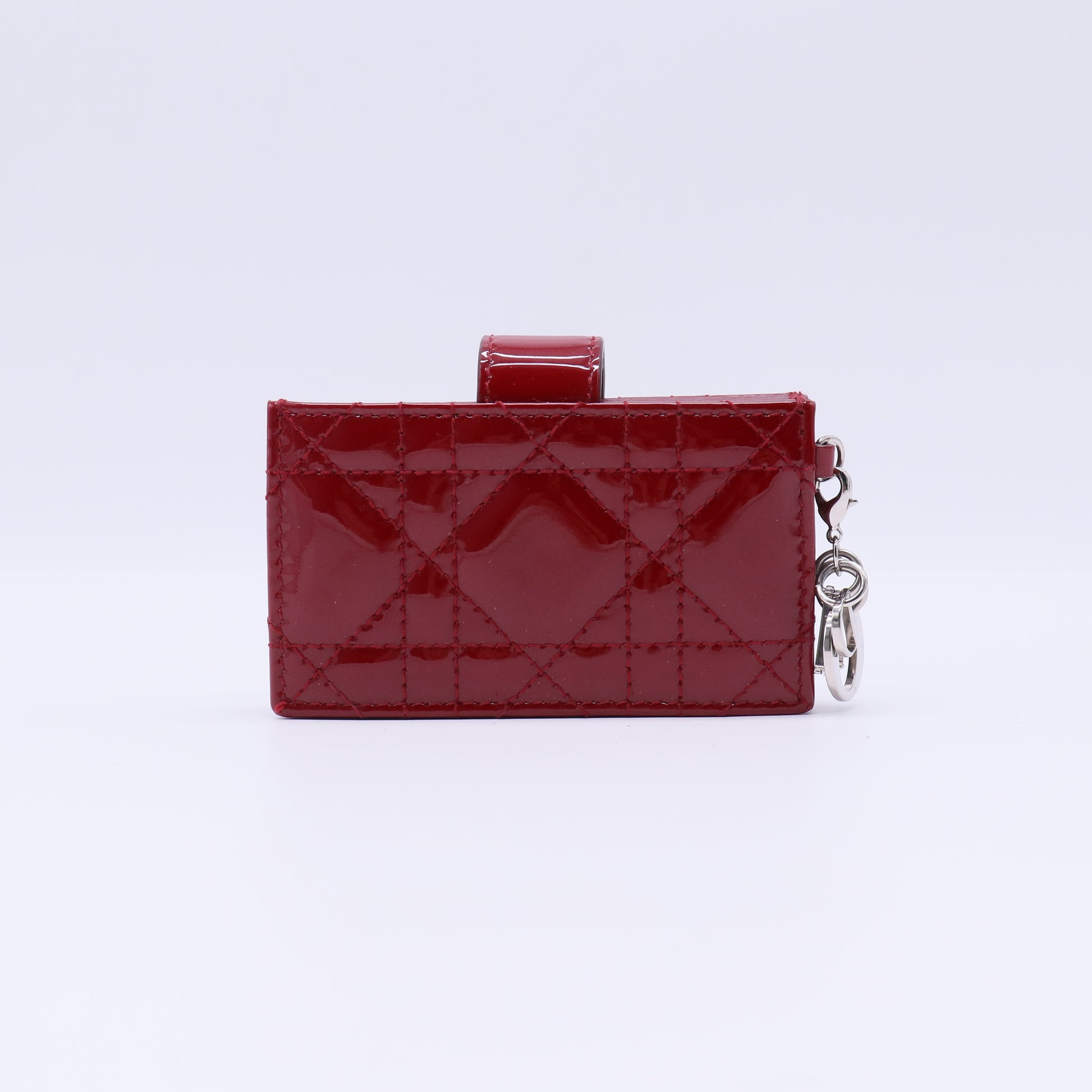 Patent Cannage Lady Dior Gusseted Card Holder Rouge Ceris W21216