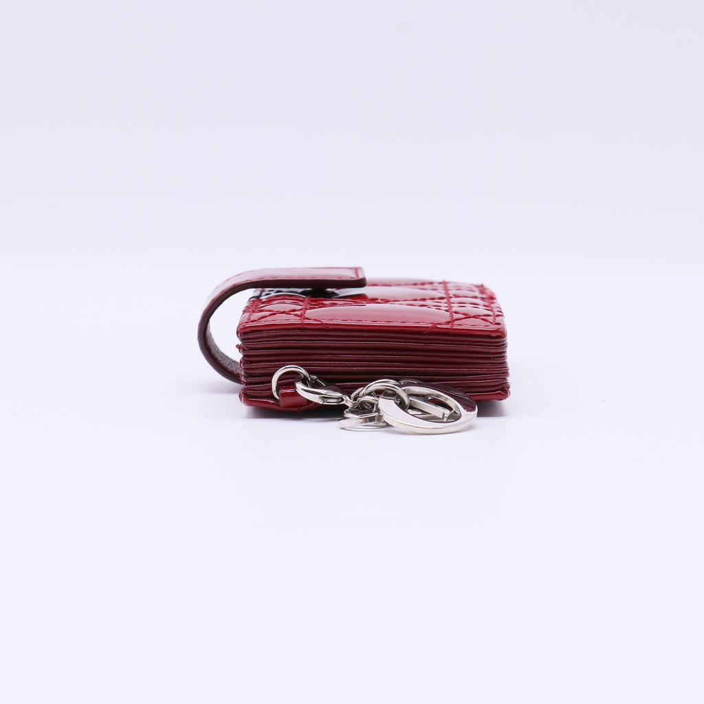Patent Cannage Lady Dior Gusseted Card Holder Rouge Ceris W21216