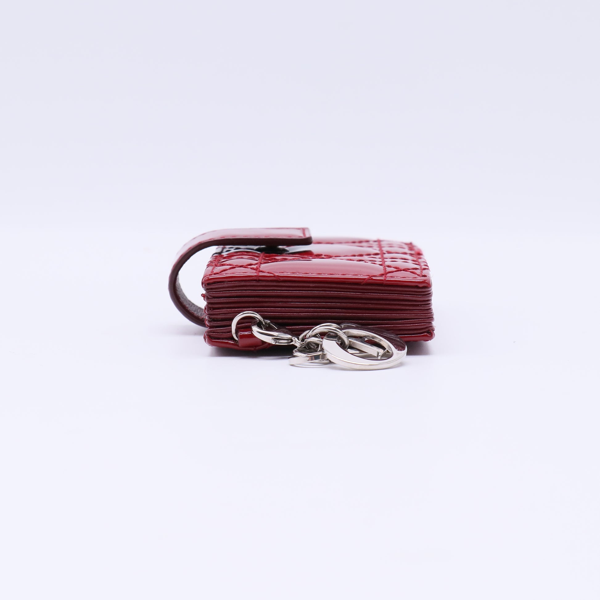 Patent Cannage Lady Dior Gusseted Card Holder Rouge Ceris W21216