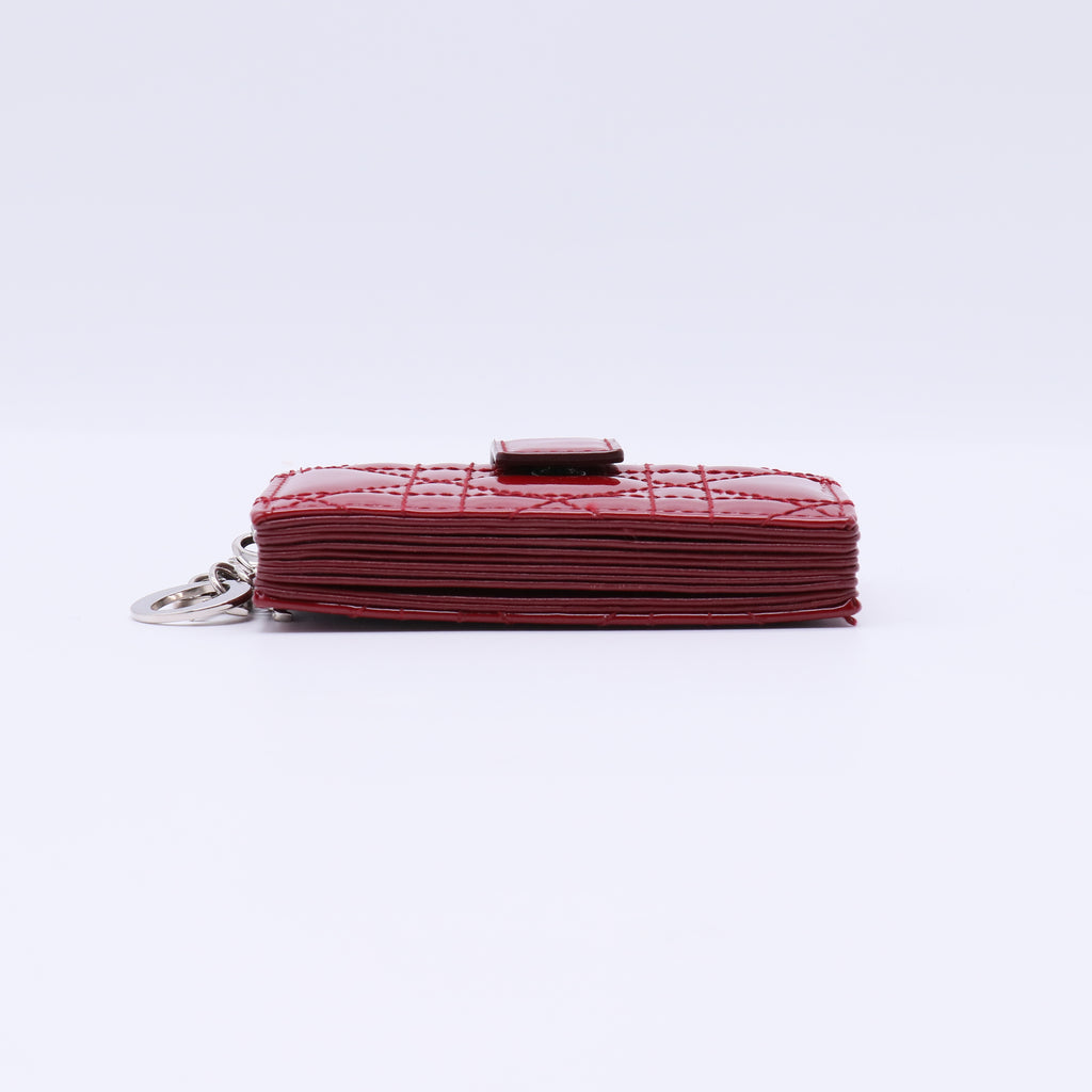 Patent Cannage Lady Dior Gusseted Card Holder Rouge Ceris W21216
