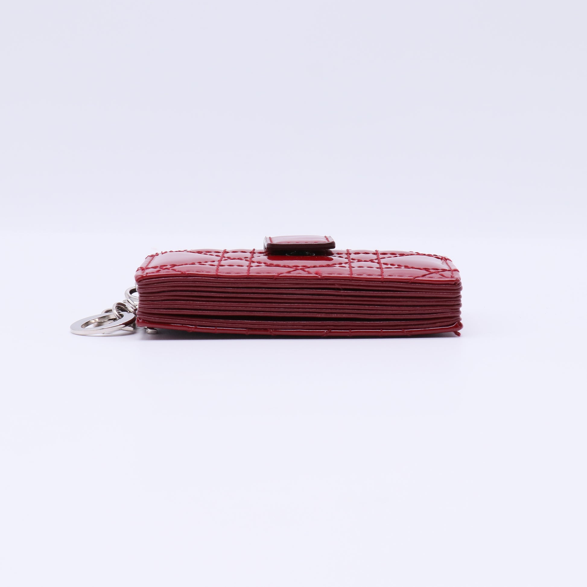 Patent Cannage Lady Dior Gusseted Card Holder Rouge Ceris W21216