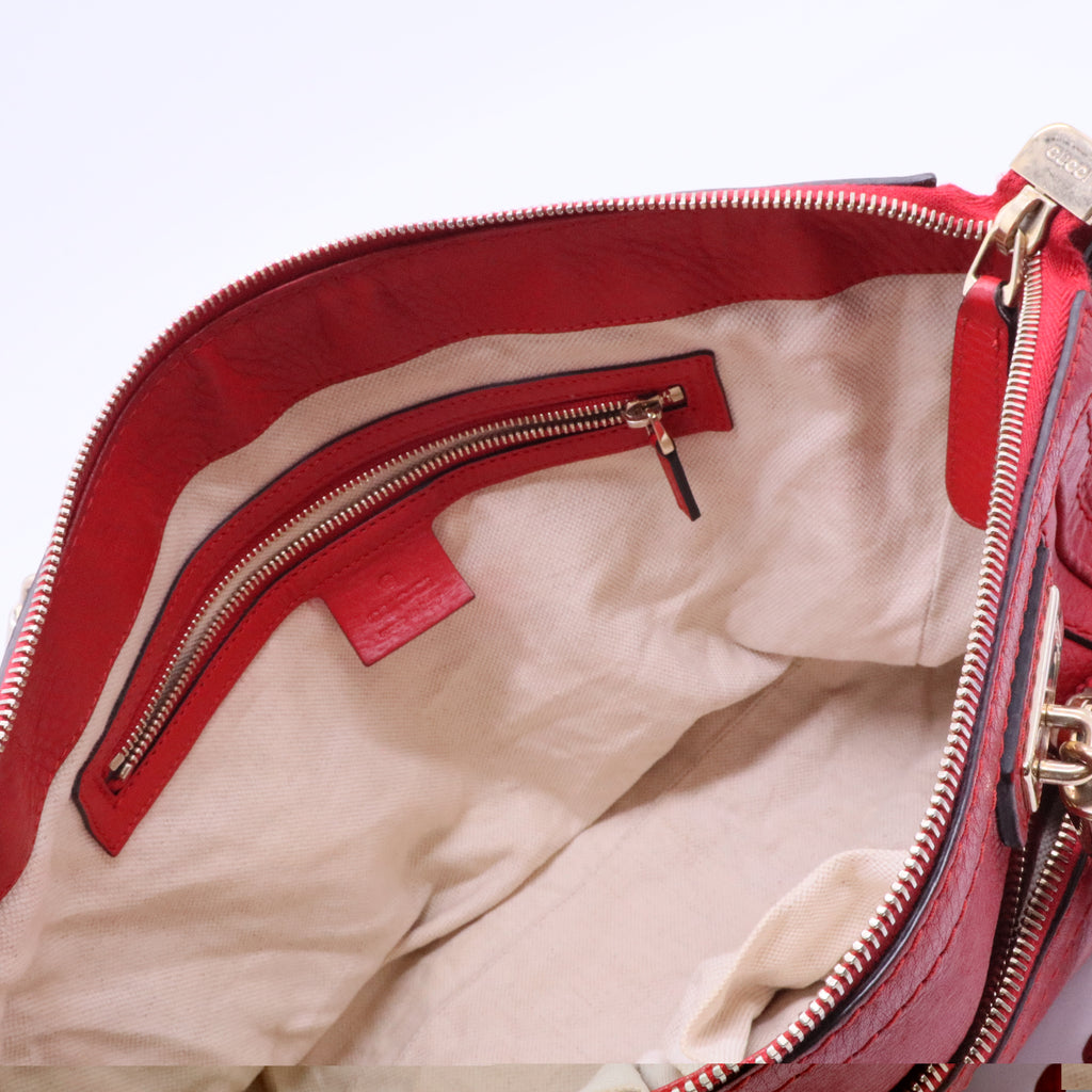 Gucci Red Leather Bamboo Tassel Handbag