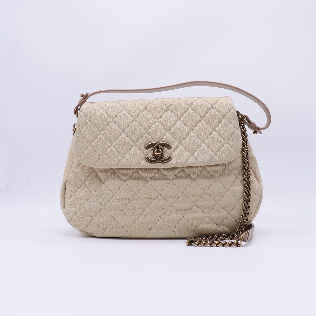 Light Beige Quilted Matte Caviar Leather CC Messenger Bag B22066