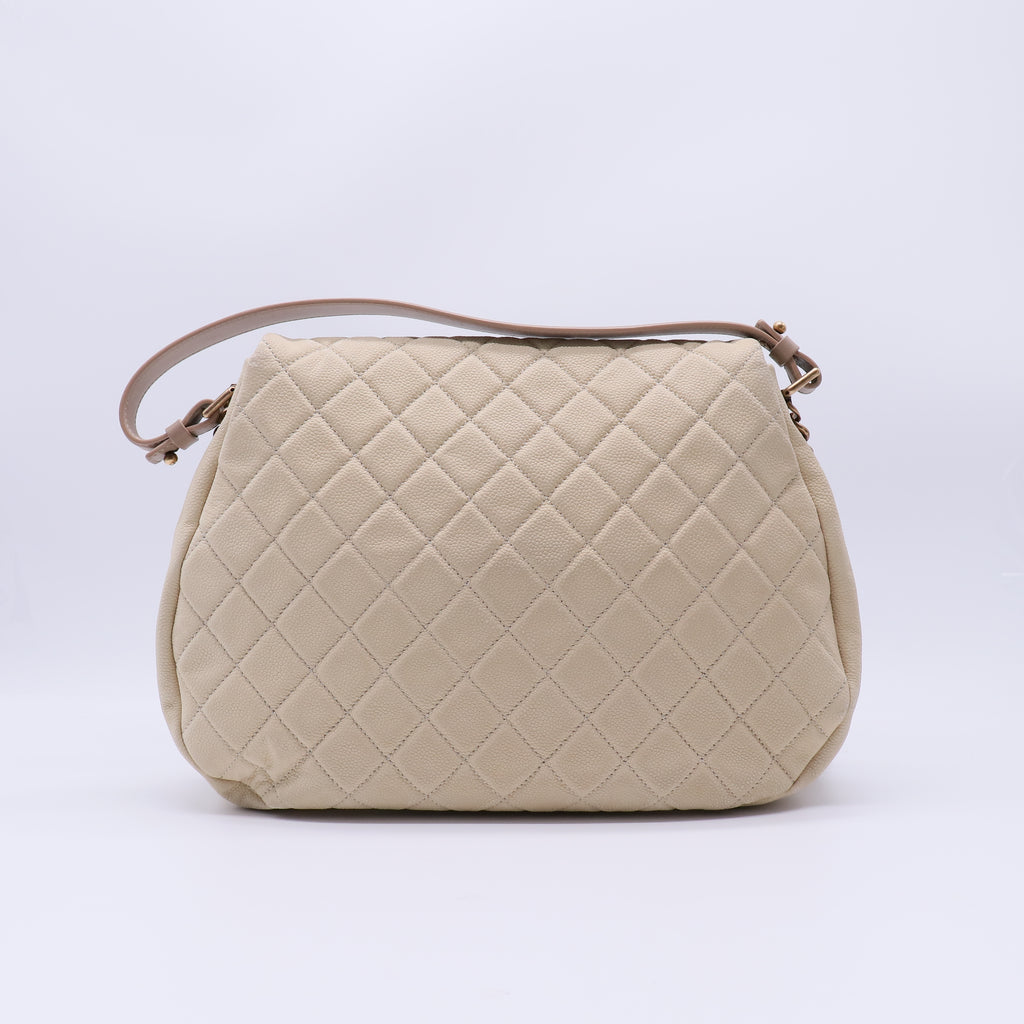 Light Beige Quilted Matte Caviar Leather CC Messenger Bag B22066