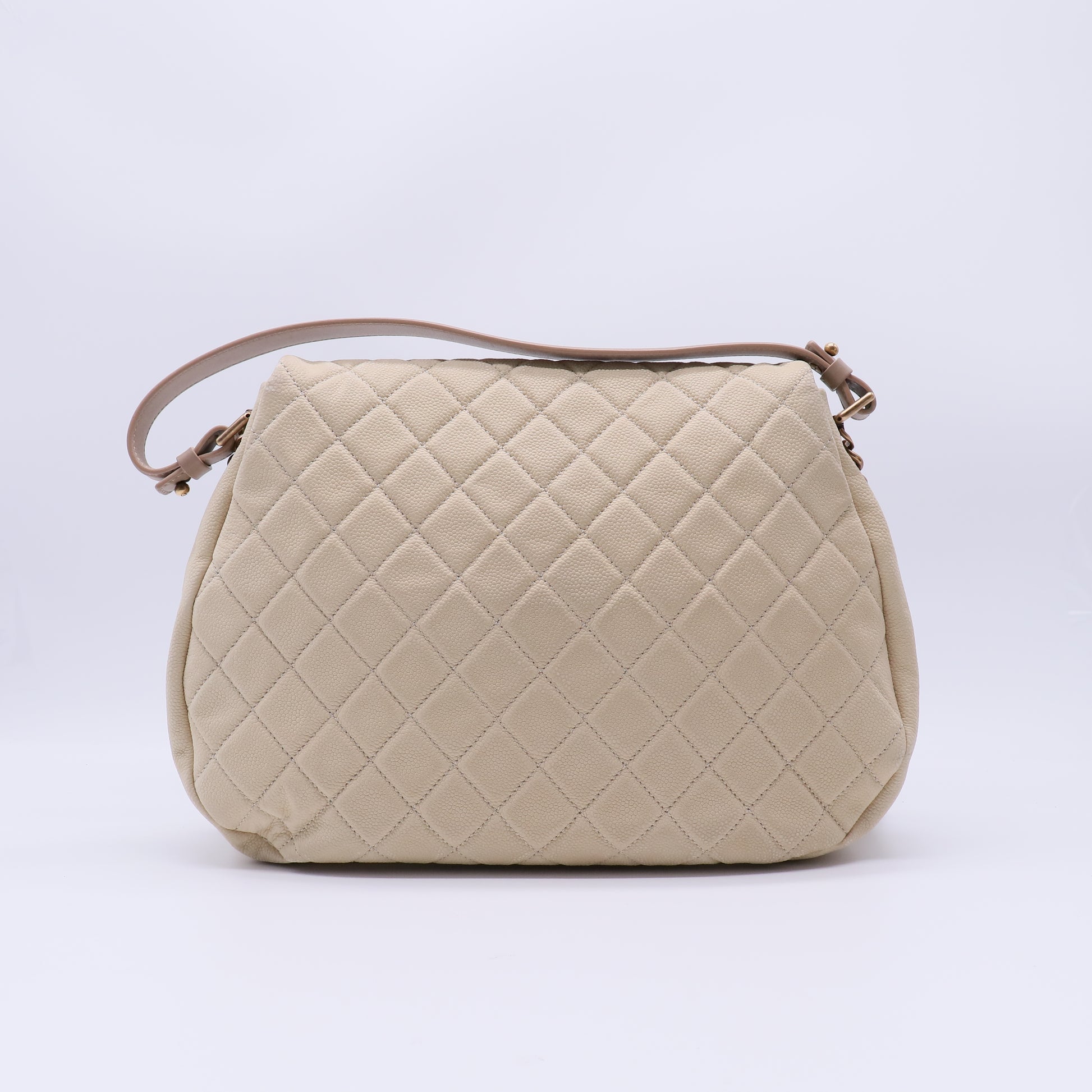 Light Beige Quilted Matte Caviar Leather CC Messenger Bag B22066