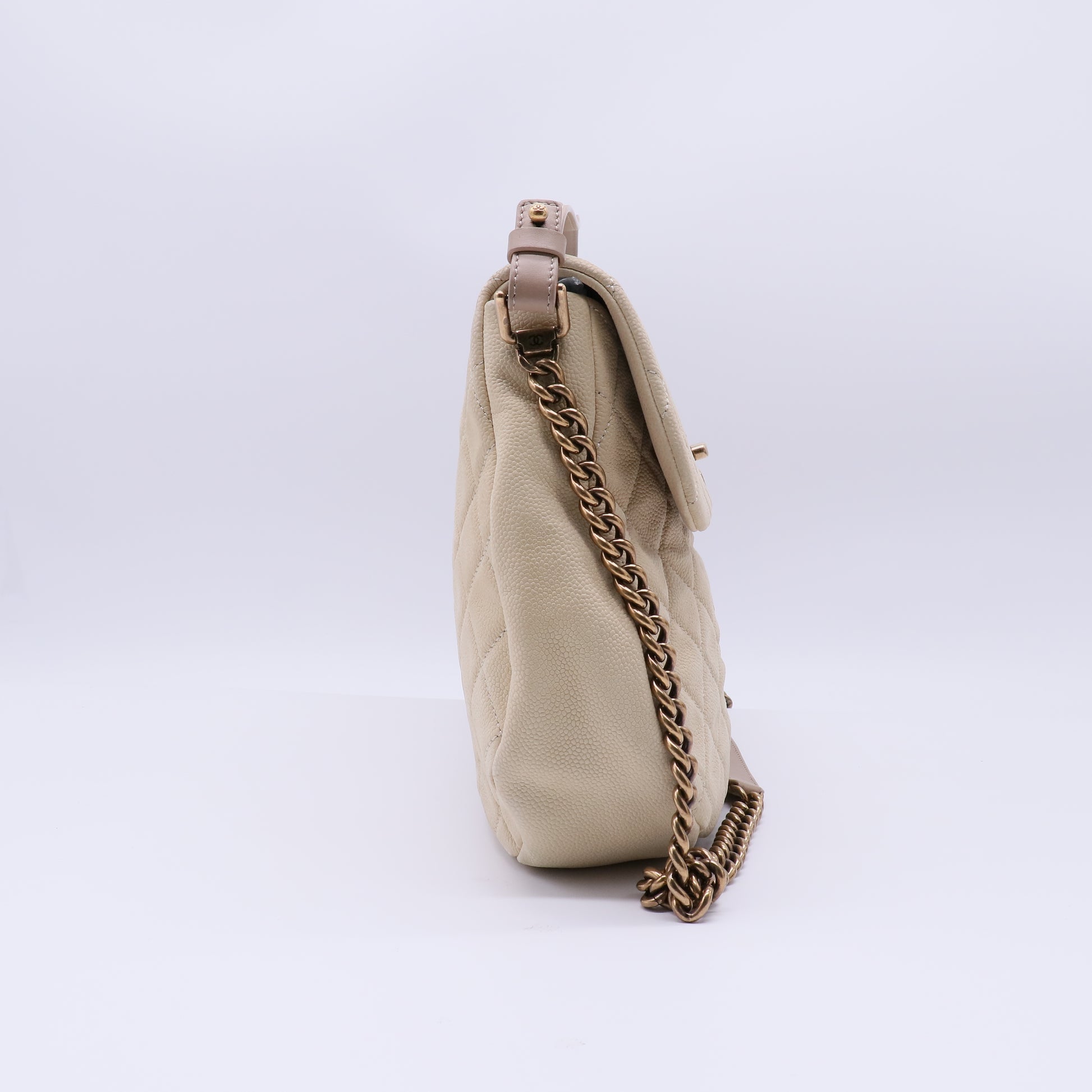 Light Beige Quilted Matte Caviar Leather CC Messenger Bag B22066