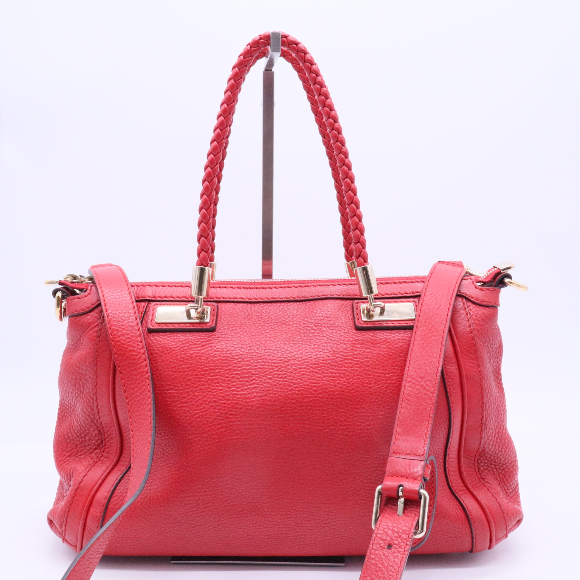 Gucci Red Leather Bamboo Tassel Handbag