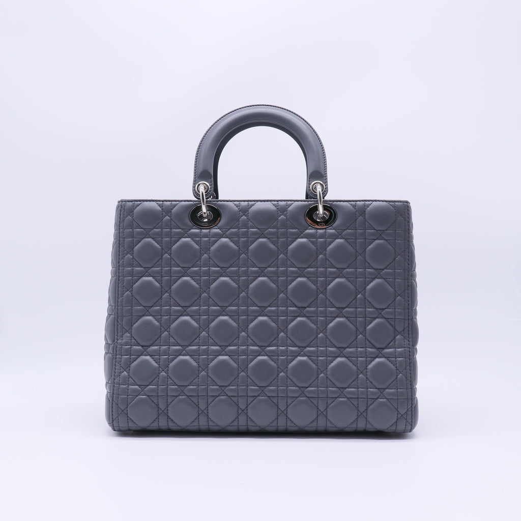 Navy Blue Cannage Quilted Lambskin Leather Large Lady Dior Bag LDM1516