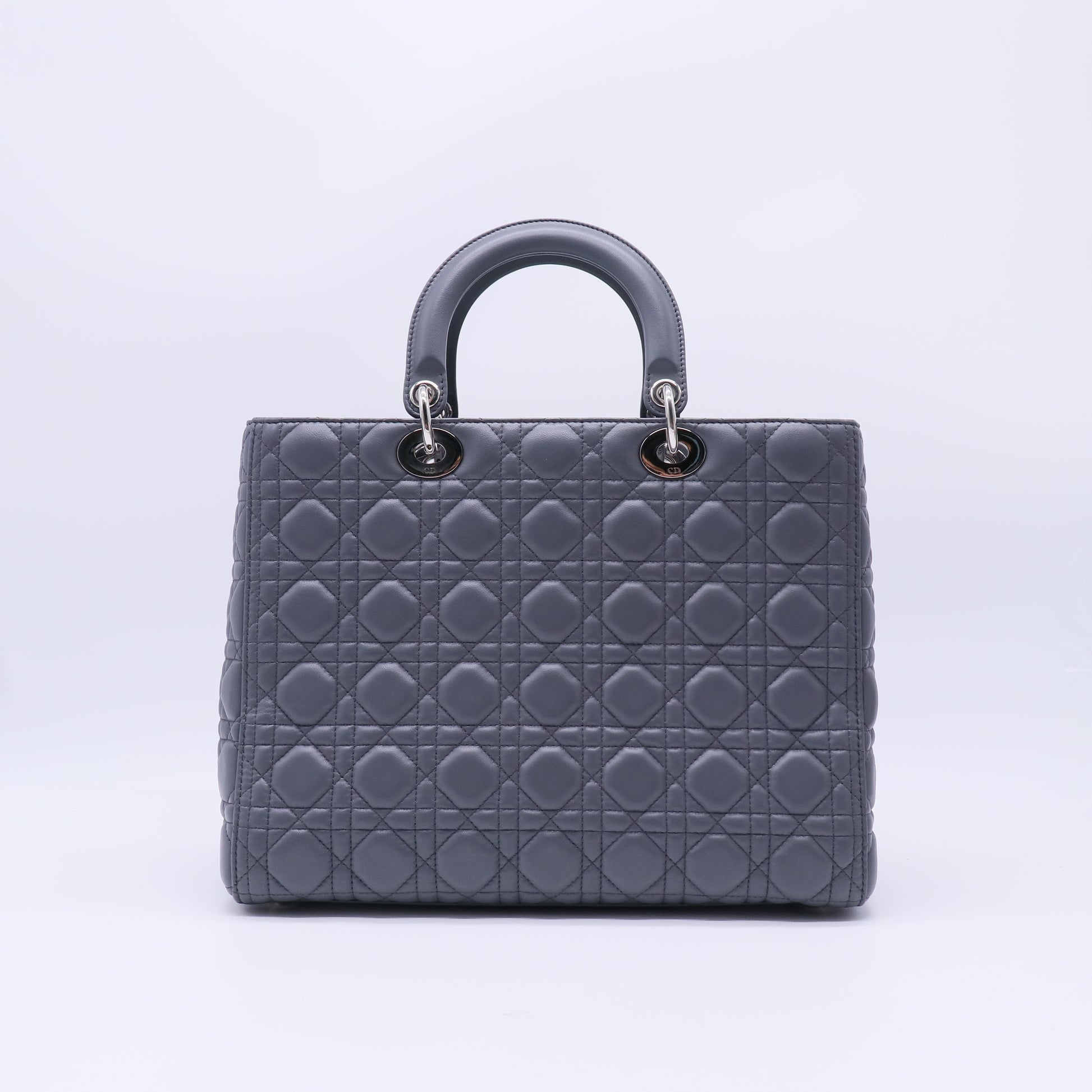 Navy Blue Cannage Quilted Lambskin Leather Large Lady Dior Bag LDM1516