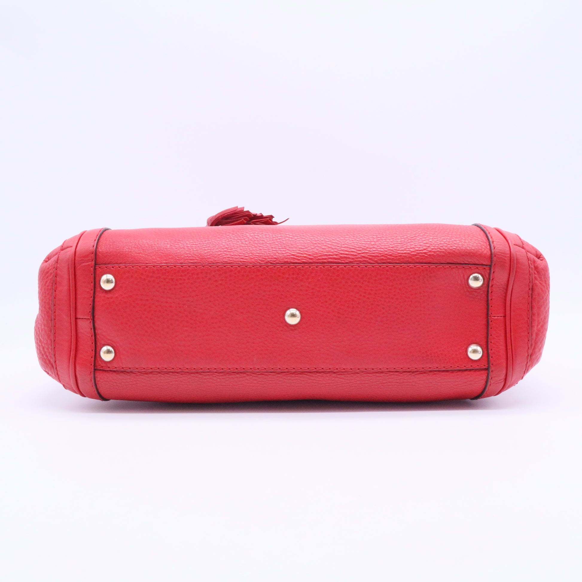 Gucci Red Leather Bamboo Tassel Handbag