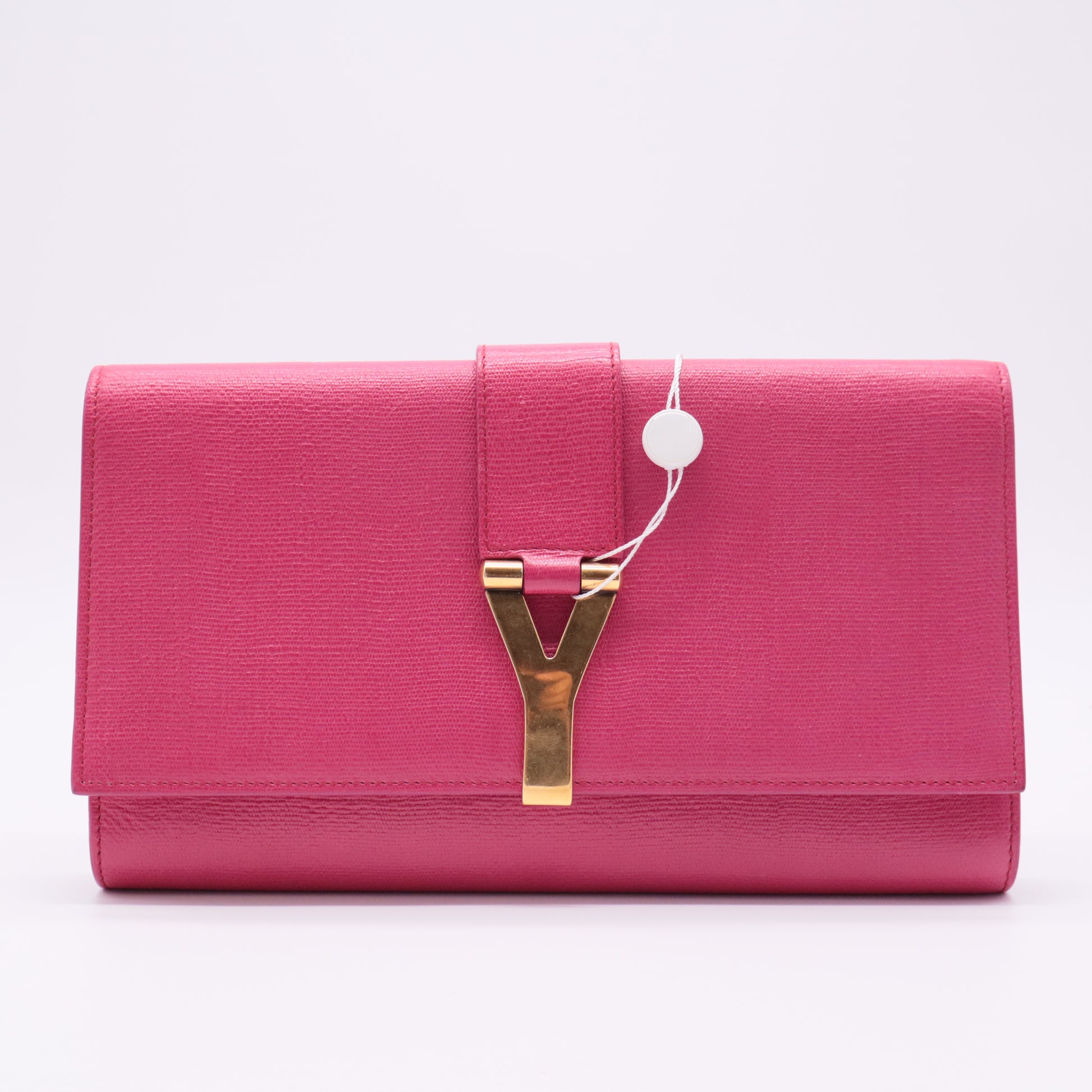 Calfskin Classic Y Ligne Clutch Fuchsia twins