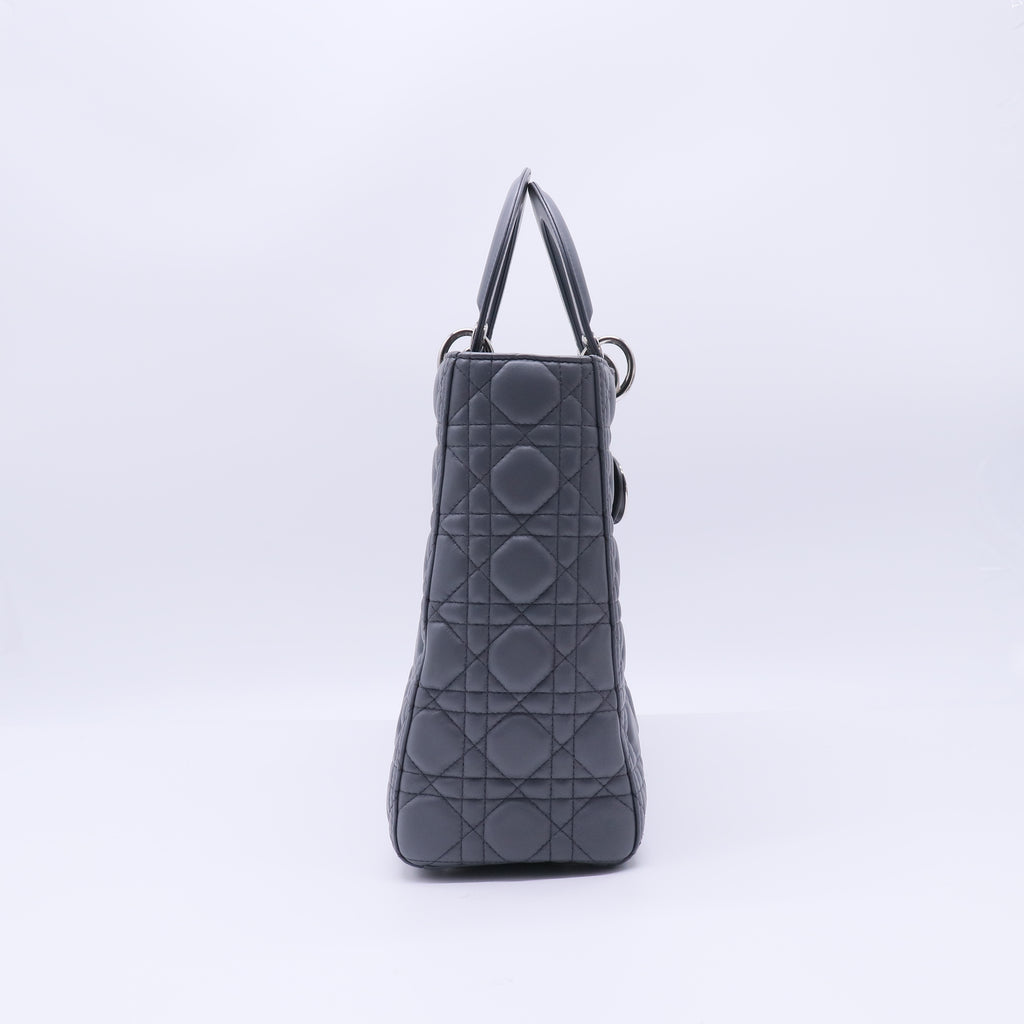 Navy Blue Cannage Quilted Lambskin Leather Large Lady Dior Bag LDM1516