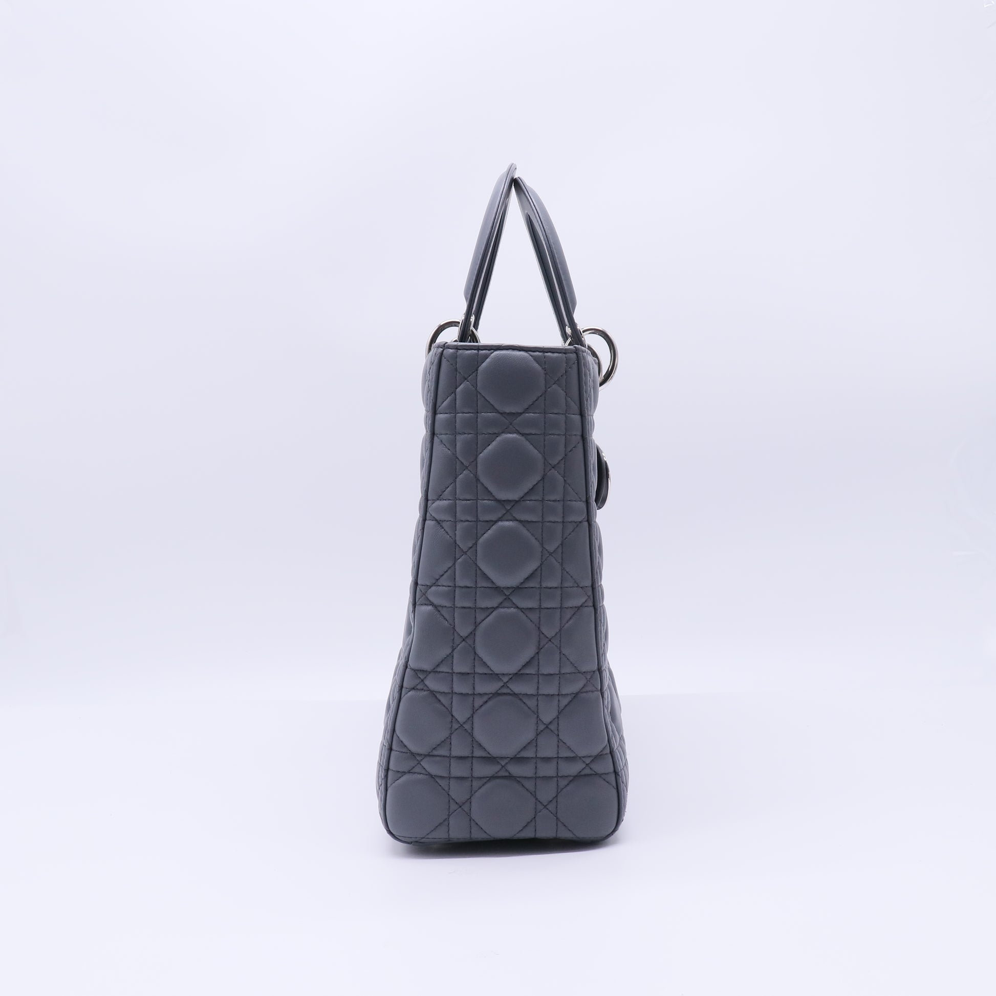 Navy Blue Cannage Quilted Lambskin Leather Large Lady Dior Bag LDM1516