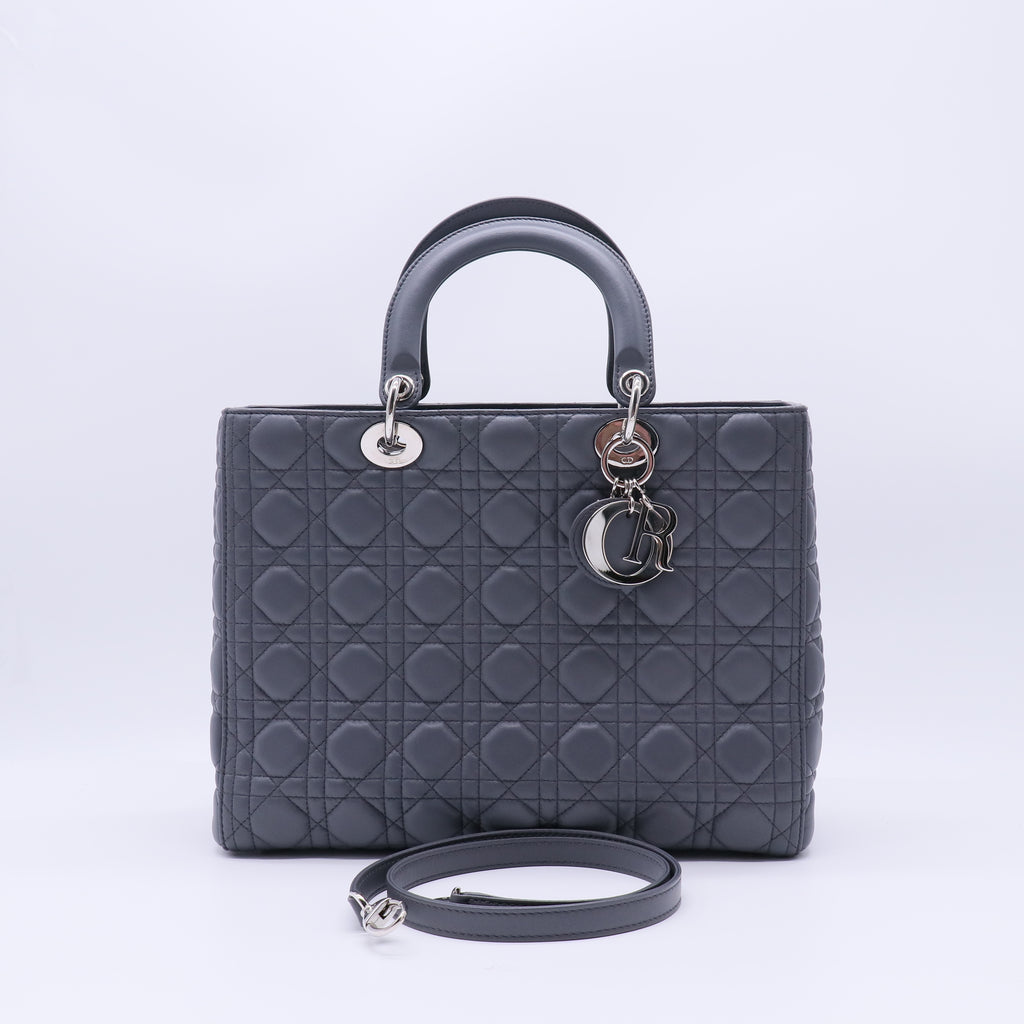 Navy Blue Cannage Quilted Lambskin Leather Large Lady Dior Bag LDM1516