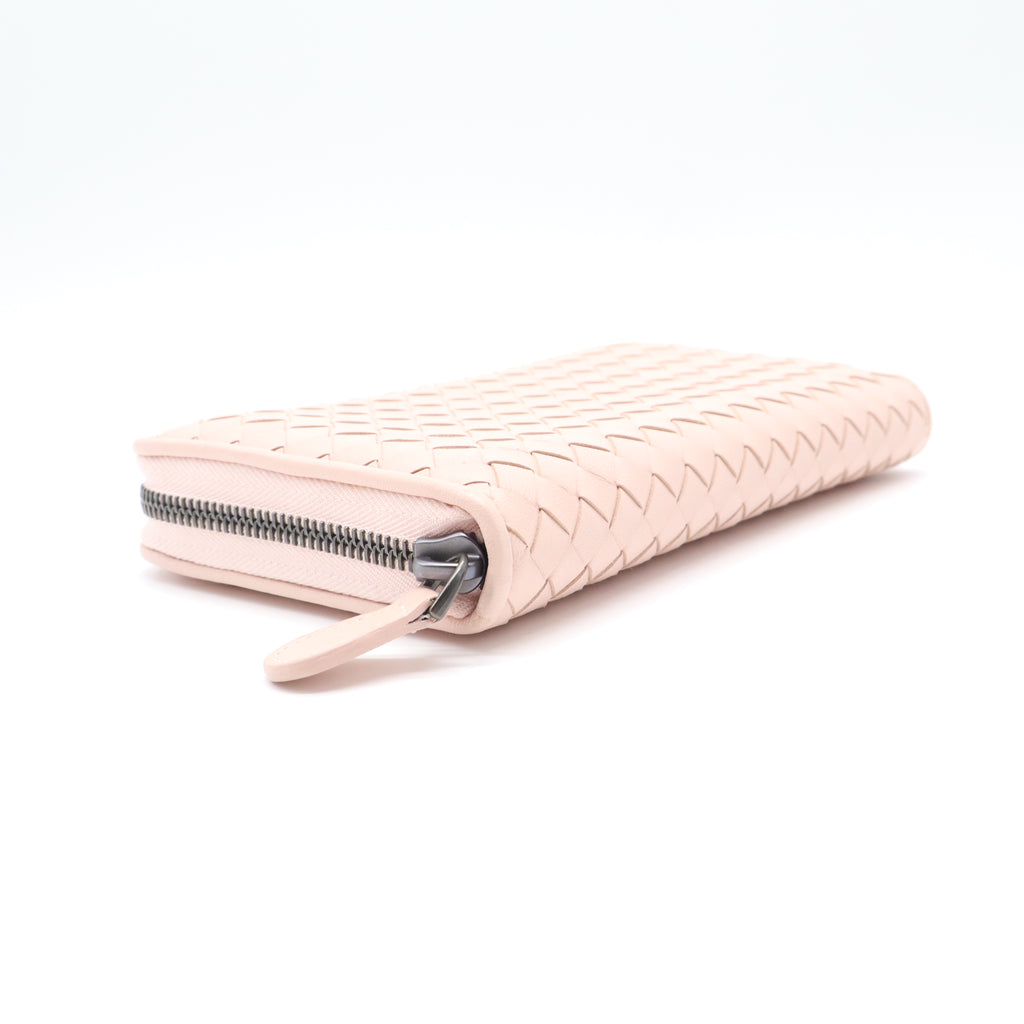 Metallic Nappa Intrecciato Zip Around Wallet Pink W21599