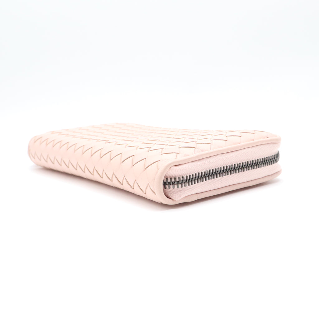Metallic Nappa Intrecciato Zip Around Wallet Pink W21599