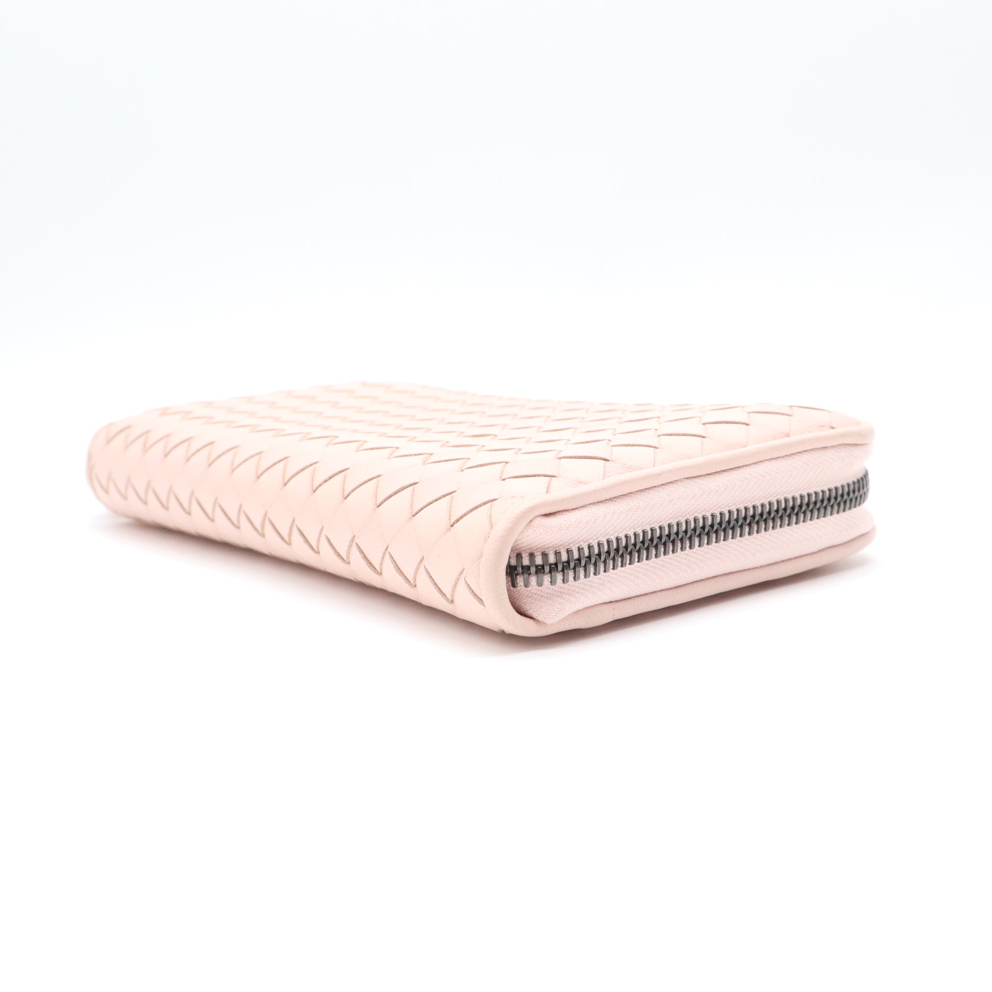 Metallic Nappa Intrecciato Zip Around Wallet Pink W21599