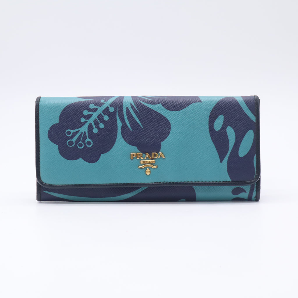 Prada Saffiano Hibiscus Print Continental Flap Wallet W22705