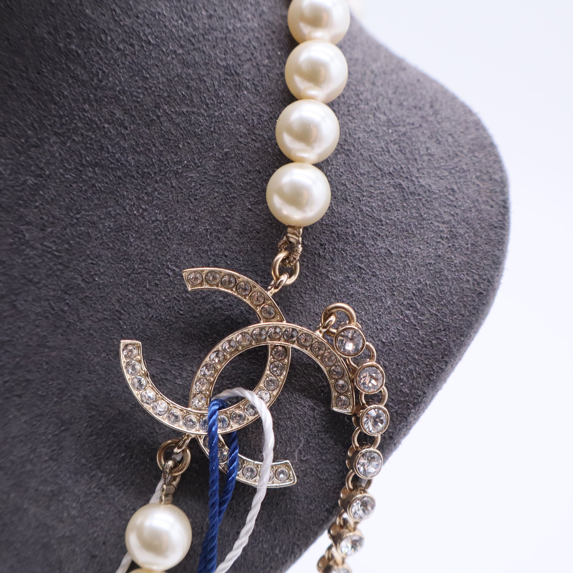 Chanel Pearl Crystal Multi Strand CC Short Necklace Gold Twins LDJ3063