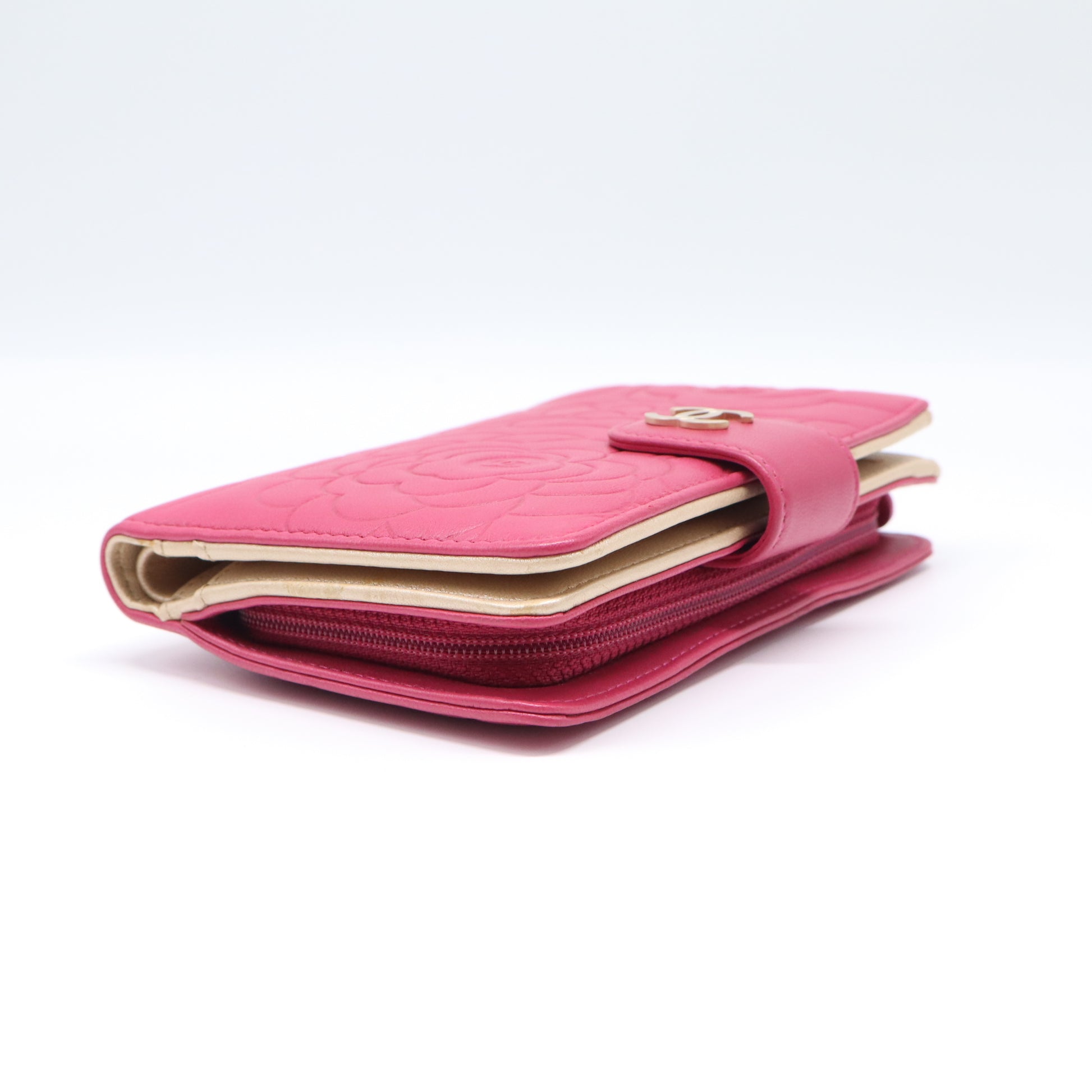 Chanel Camellia Embossed French Flap Wallet  W21619