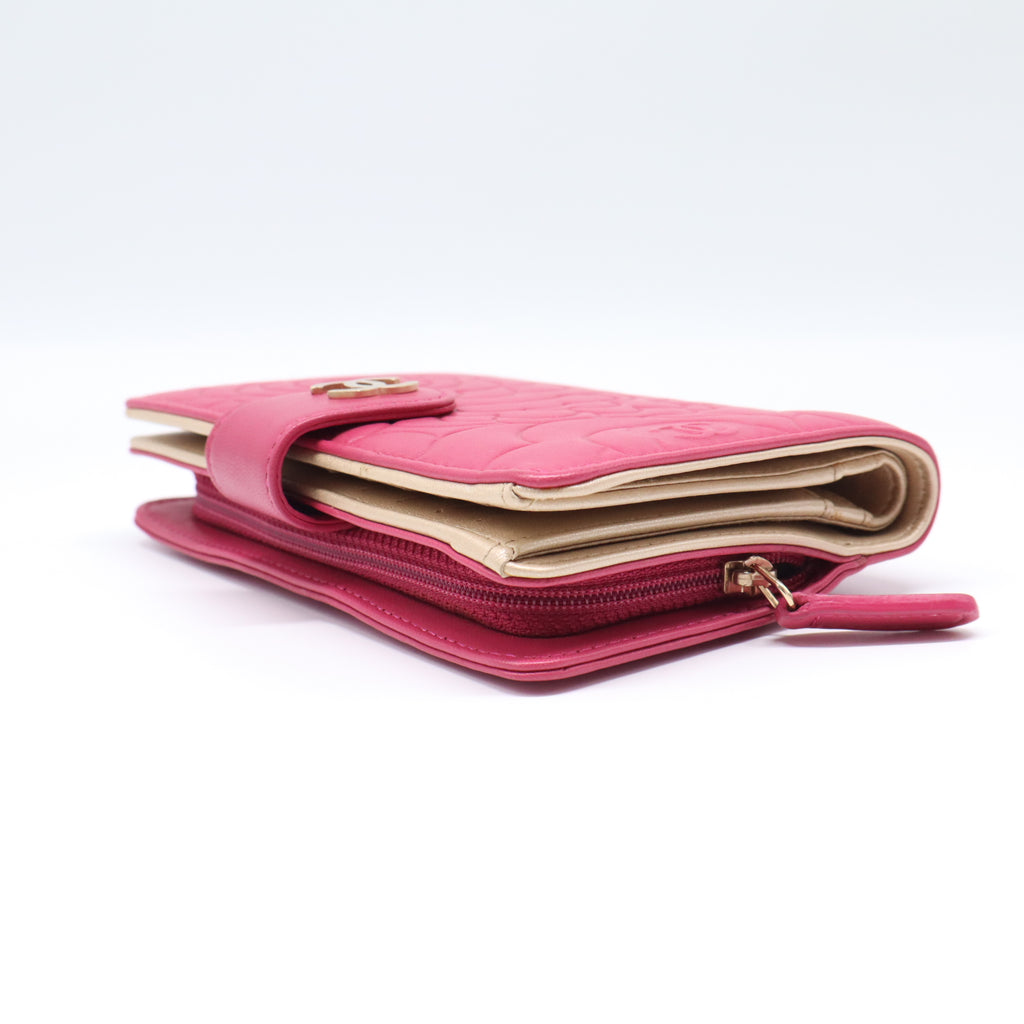 Chanel Camellia Embossed French Flap Wallet  W21619