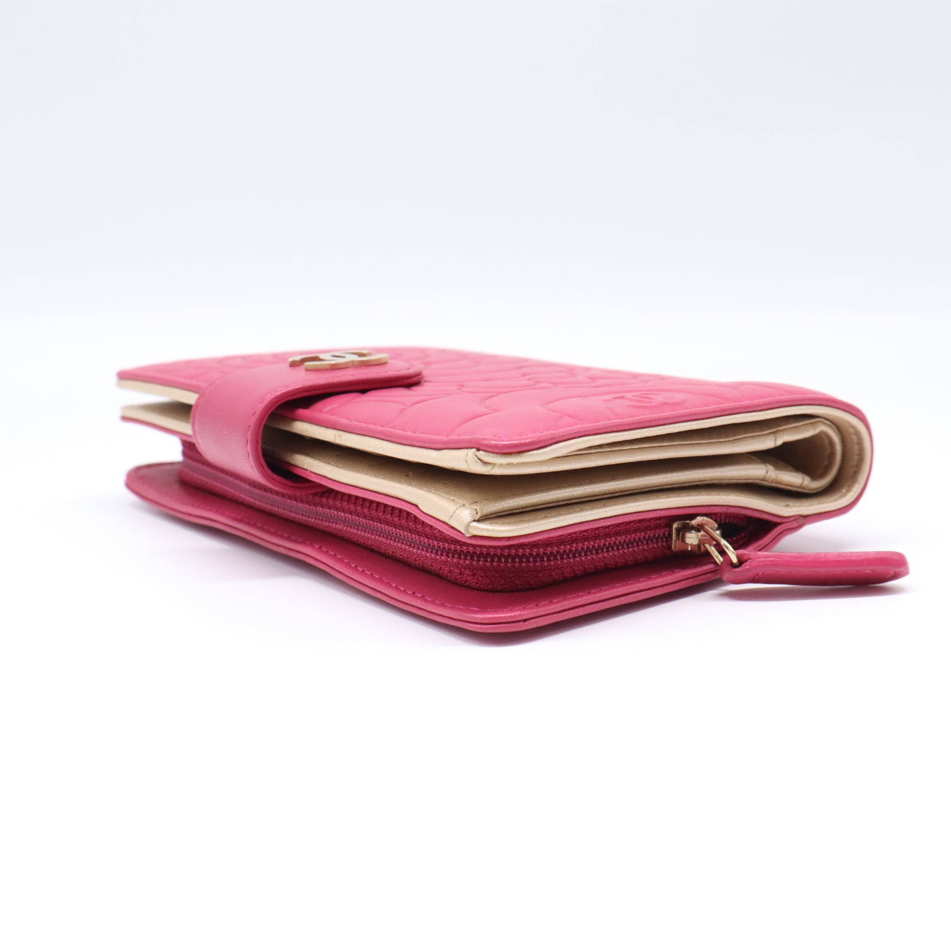 Chanel Camellia Embossed French Flap Wallet  W21619