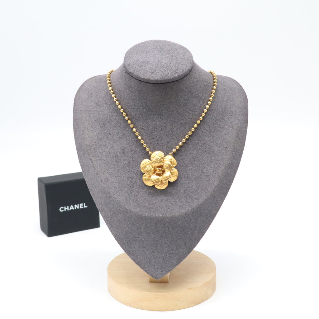 Chanel Camellia Quilted CC Ball Chain Pendant Necklace W21997