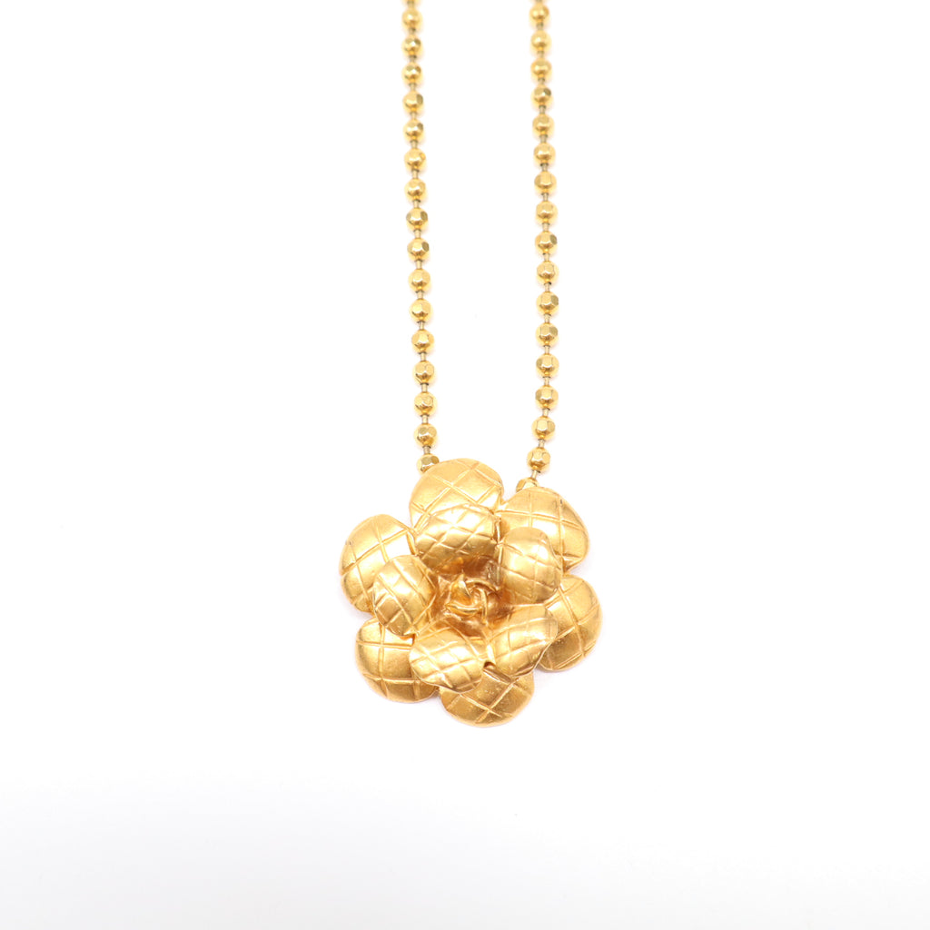 Chanel Camellia Quilted CC Ball Chain Pendant Necklace W21997