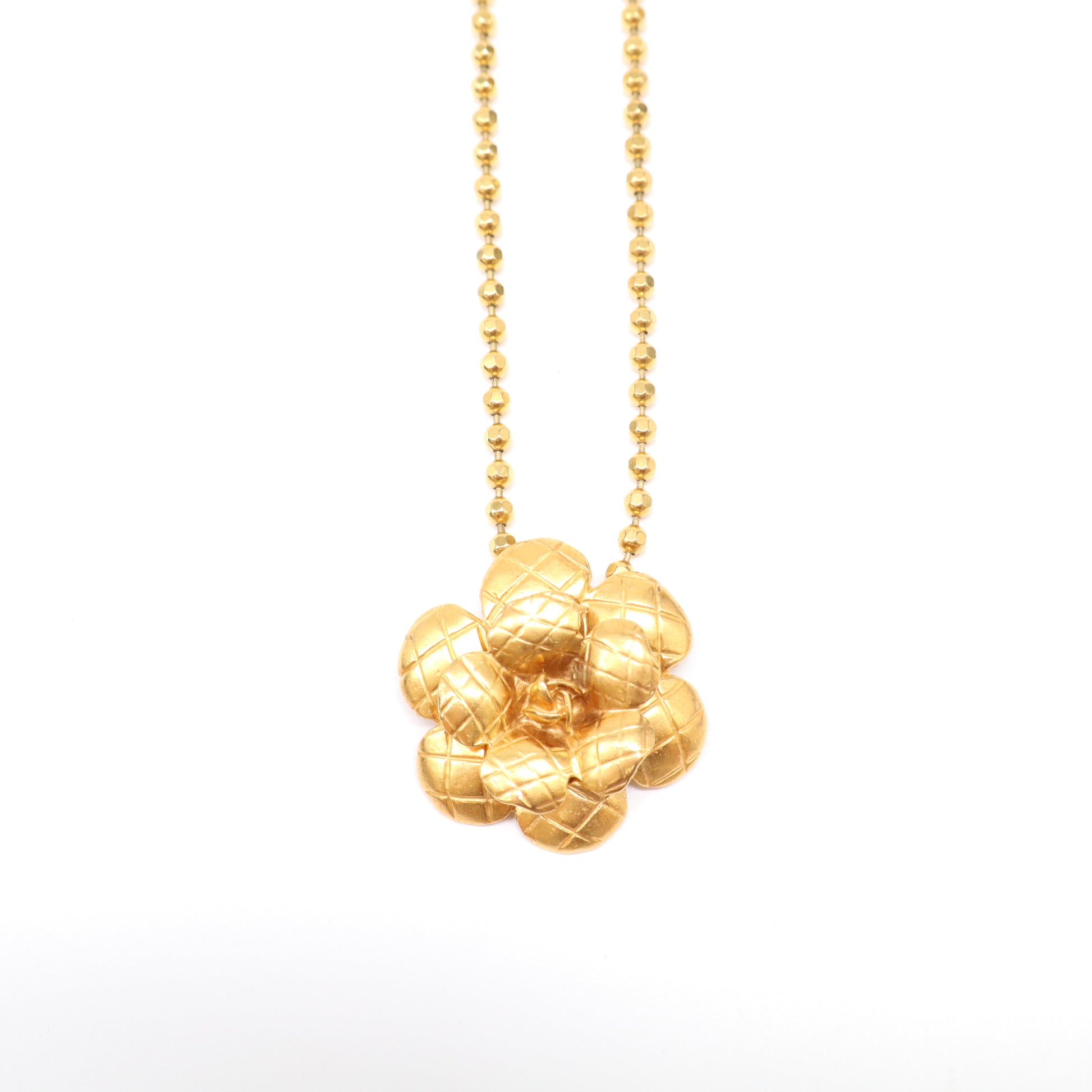 Chanel Camellia Quilted CC Ball Chain Pendant Necklace W21997