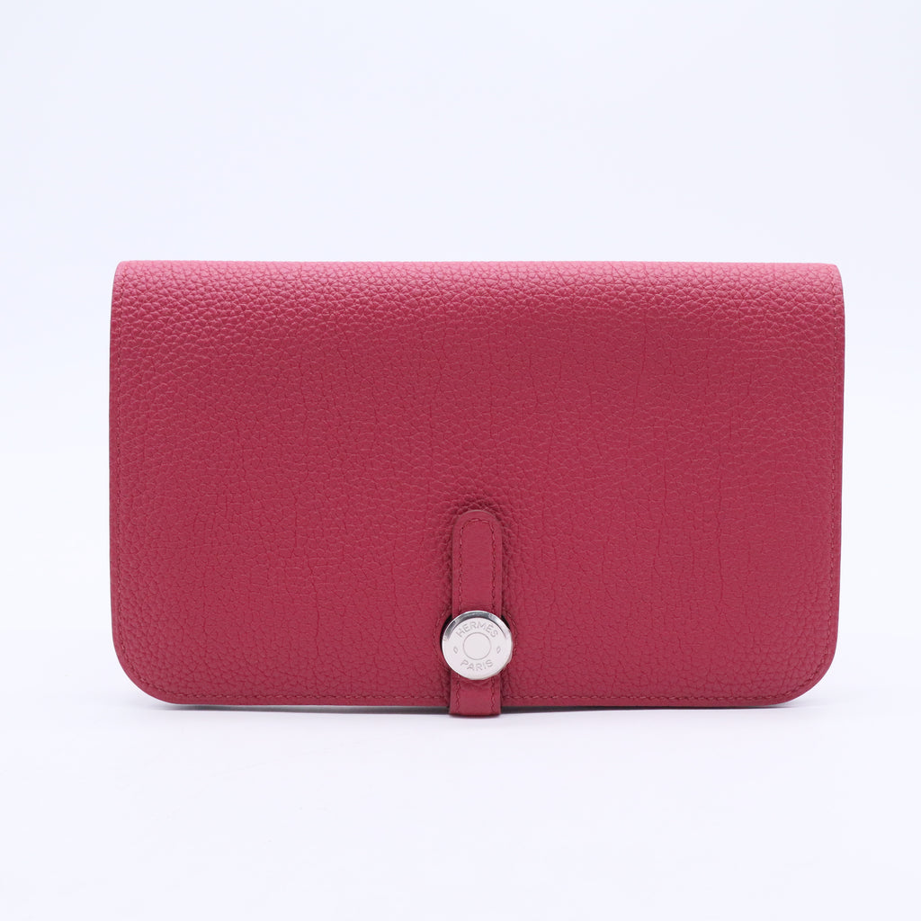 Hermes Rubis Clemence Leather Palladium Plated Dogon Combined Wallet Twins LDJ3059