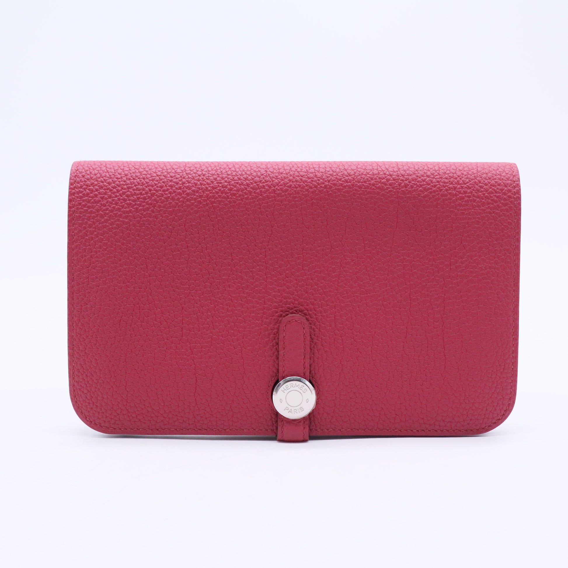 Hermes Rubis Clemence Leather Palladium Plated Dogon Combined Wallet Twins LDJ3059