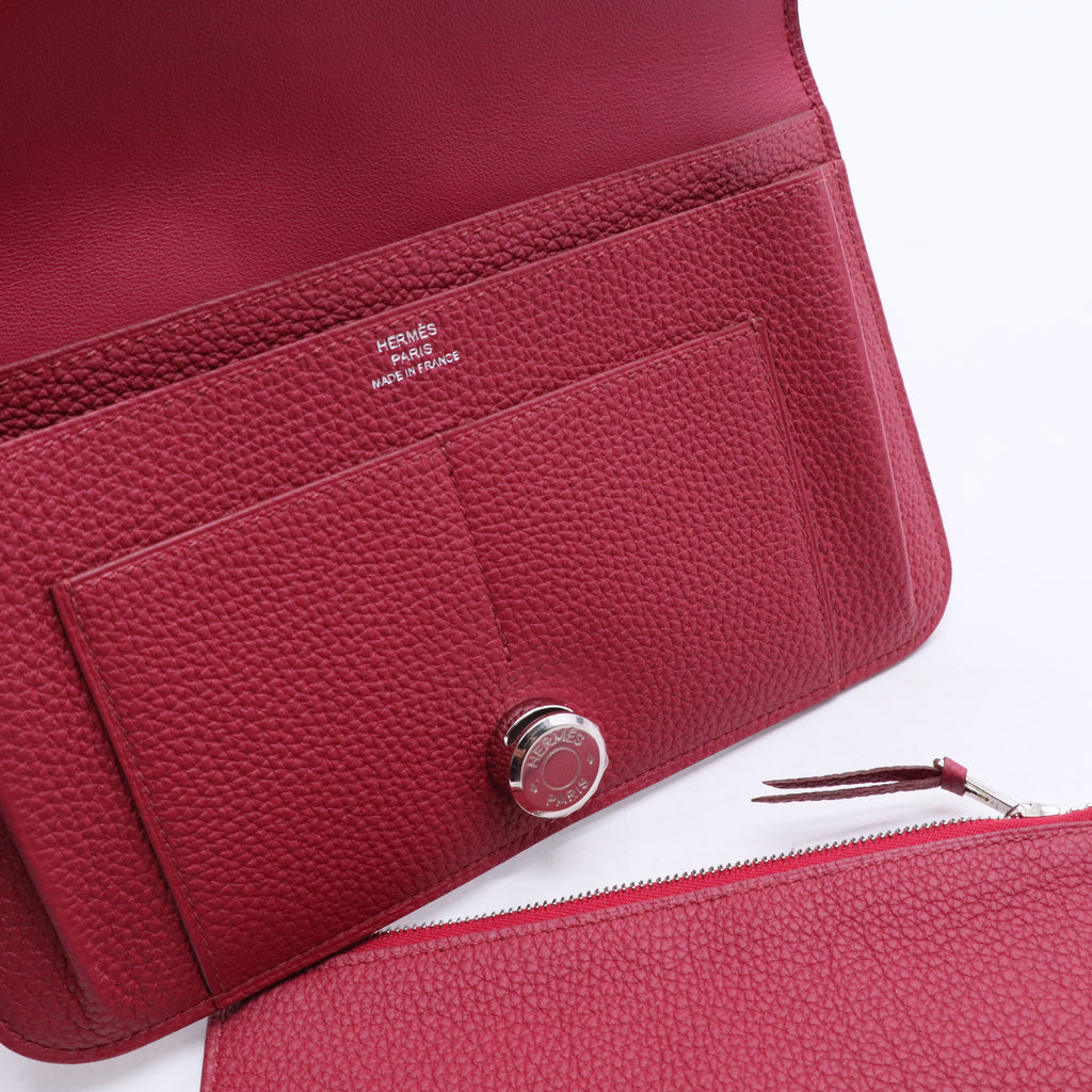 Hermes Rubis Clemence Leather Palladium Plated Dogon Combined Wallet Twins LDJ3059