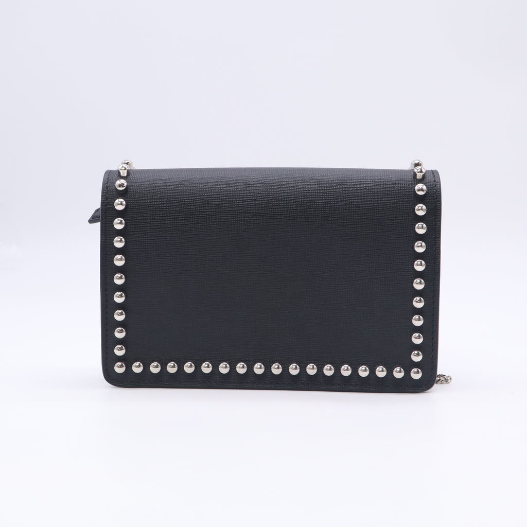 Fendi Vitello Elite Mink Fur Studded Karlito Tube Wallet on Chain Black B24158