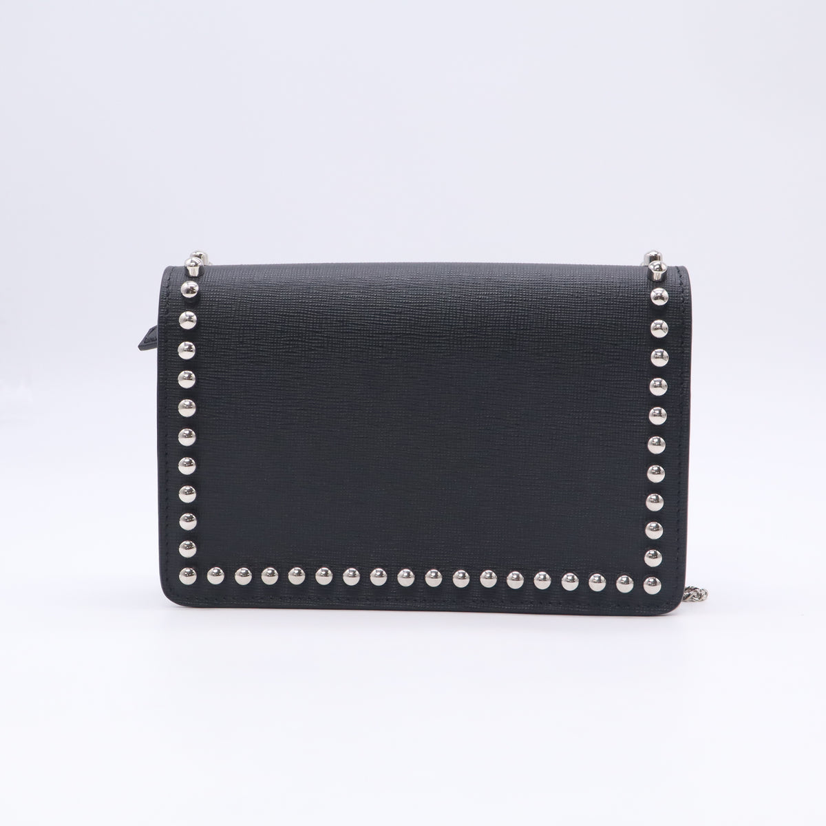 Fendi Vitello Elite Mink Fur Studded Karlito Tube Wallet on Chain Black B24158