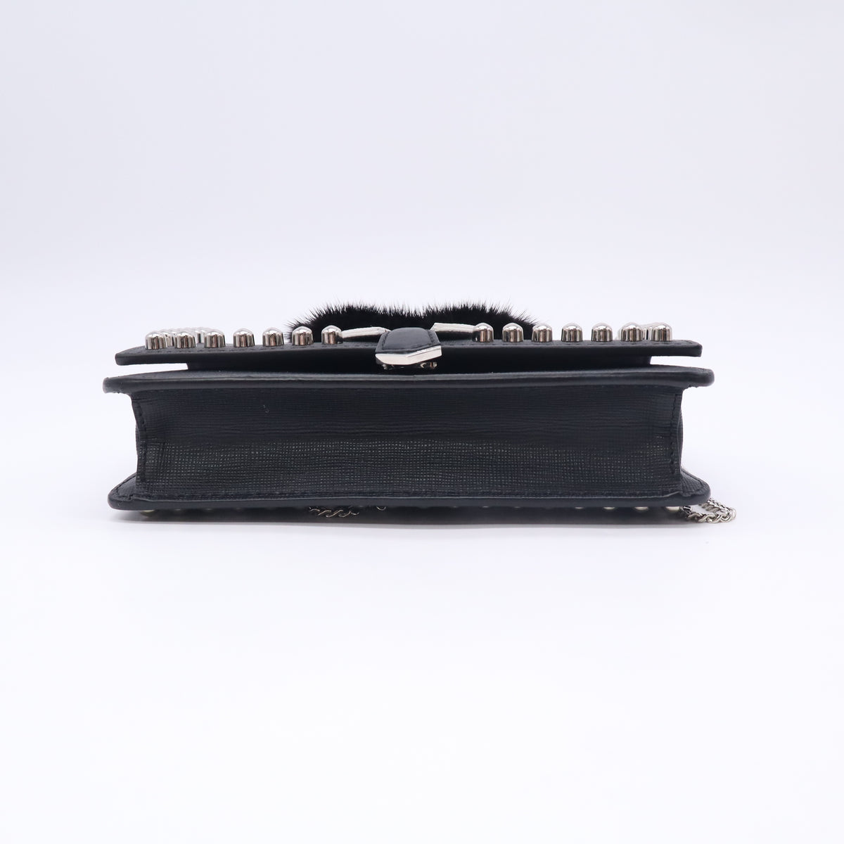 Fendi Vitello Elite Mink Fur Studded Karlito Tube Wallet on Chain Black B24158