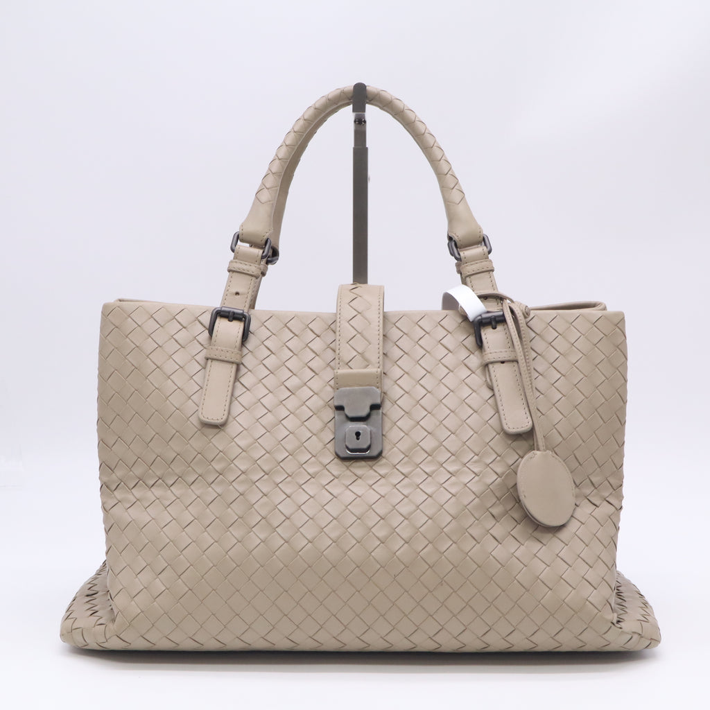 Bottega Veneta Large Roma Tote Bag Lambskin Intrecciato Nappa Grey B24053