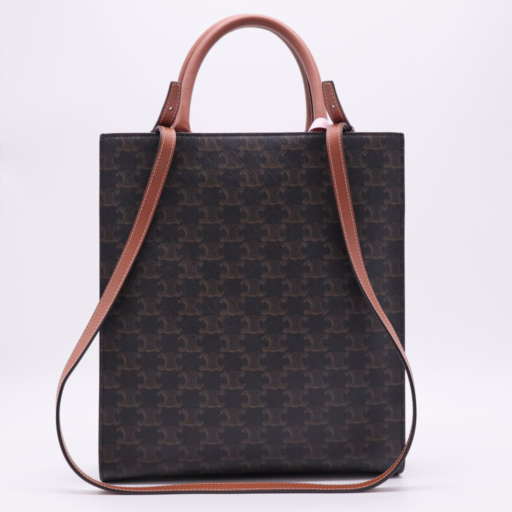 Triomphe Canvas Calfskin Small Vertical Cabas Tan twins