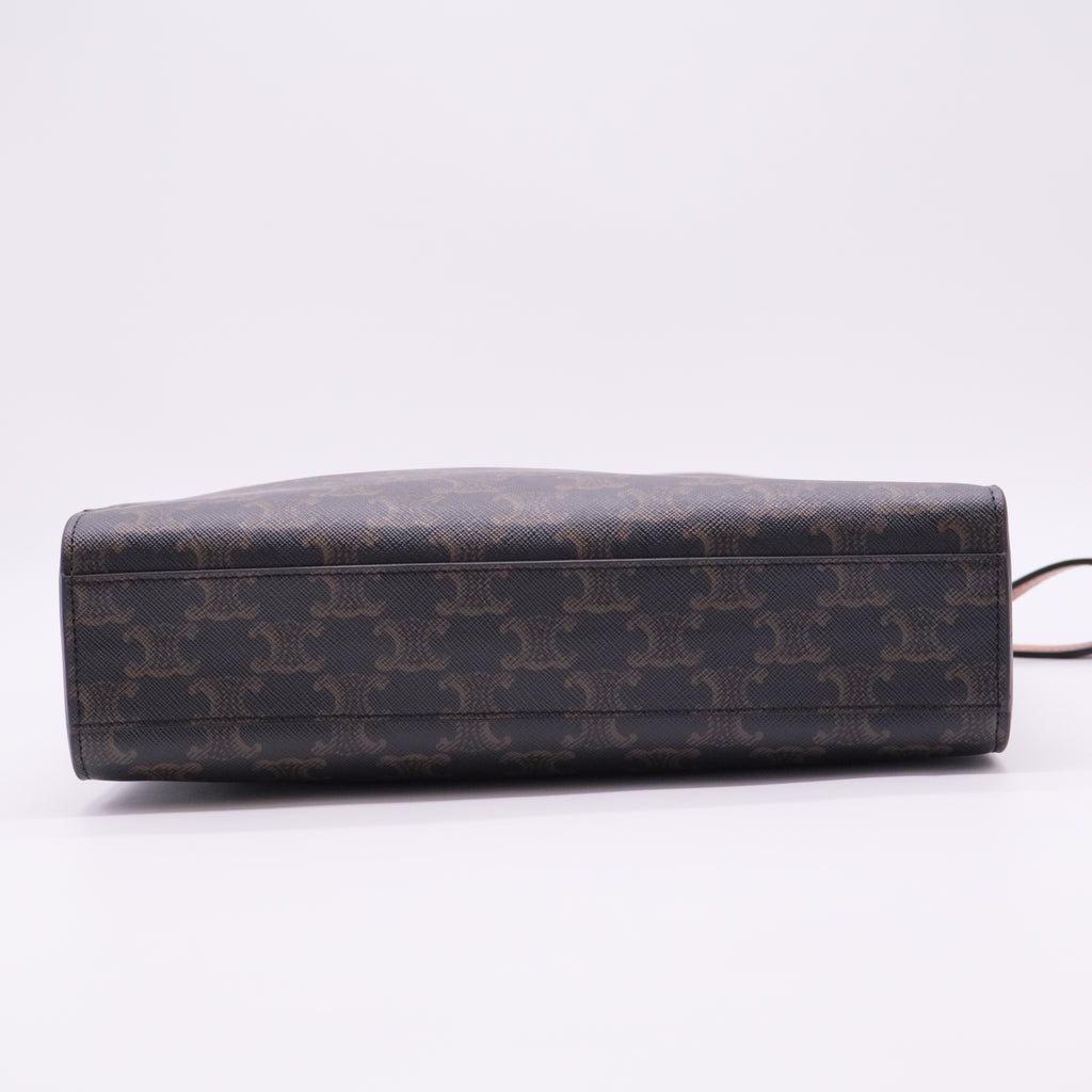 Triomphe Canvas Calfskin Small Vertical Cabas Tan twins
